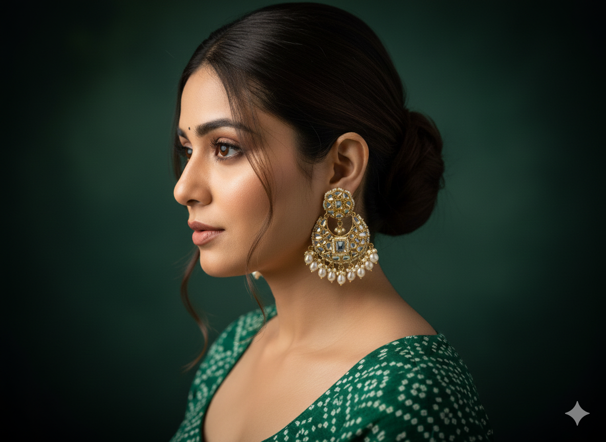 Wedding Ready Kundan Pearl Chandbali Earrings