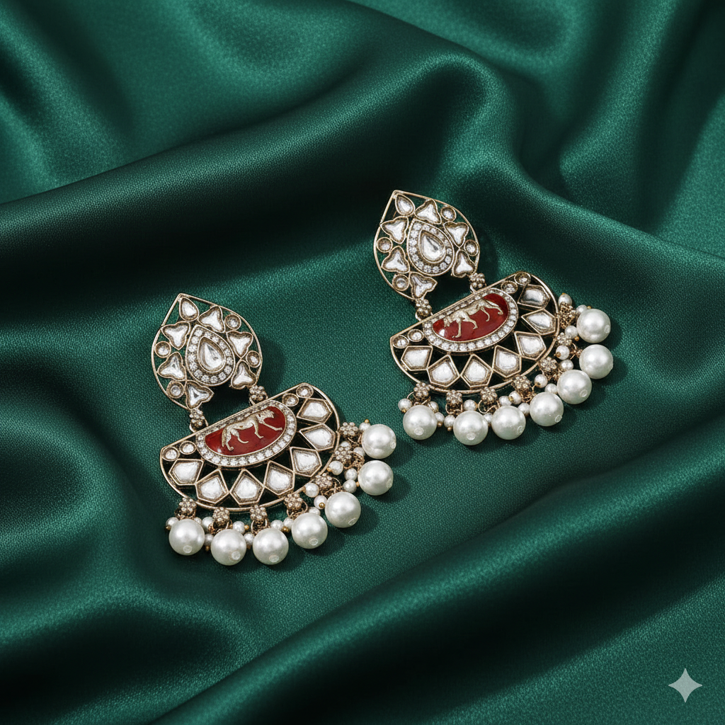 Bridal Statement Kundan Pearl Chandbali Earrings
