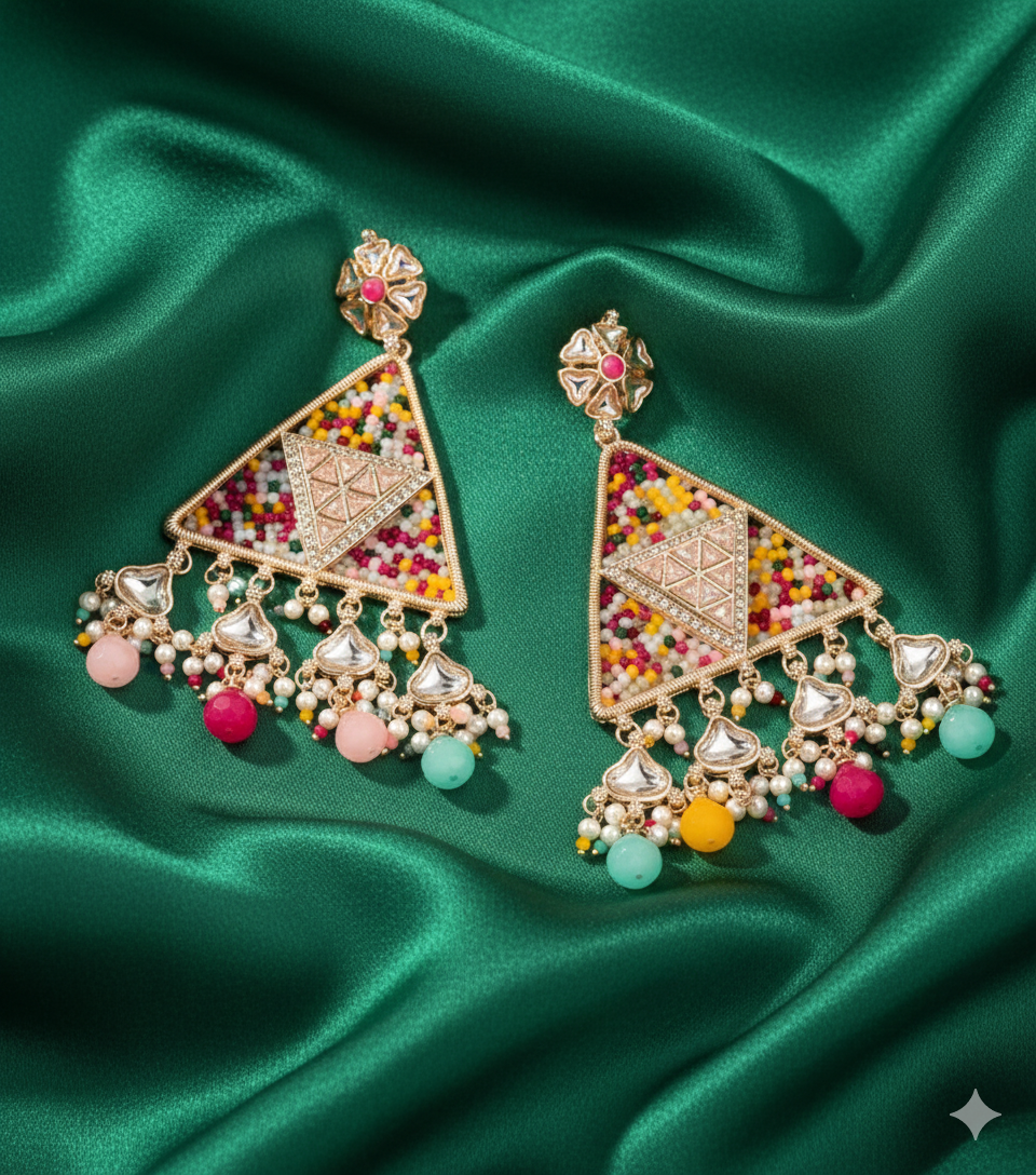 Festive Multicolour Beaded Handcrafted Chandelier Earrings