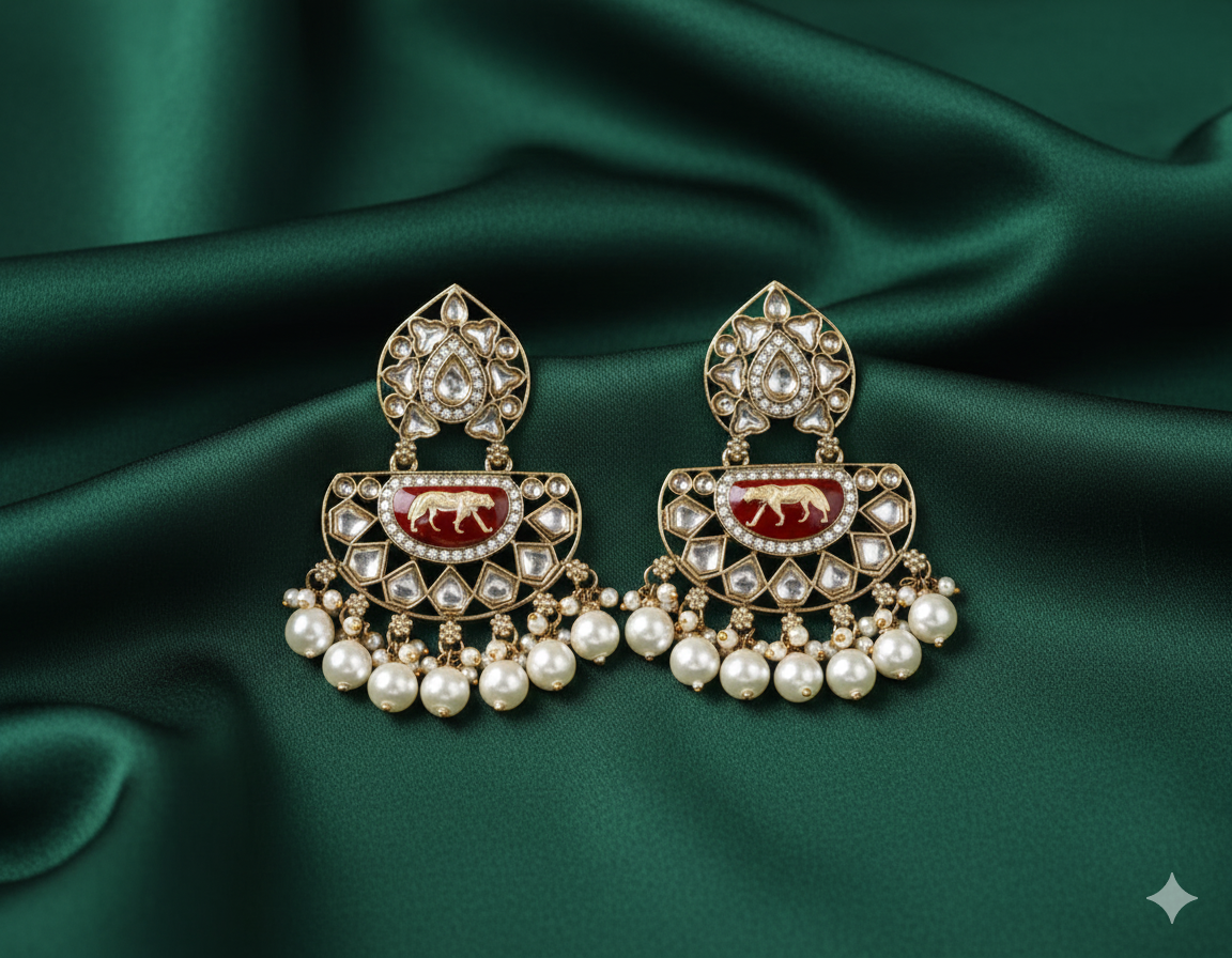 Bridal Statement Kundan Pearl Chandbali Earrings