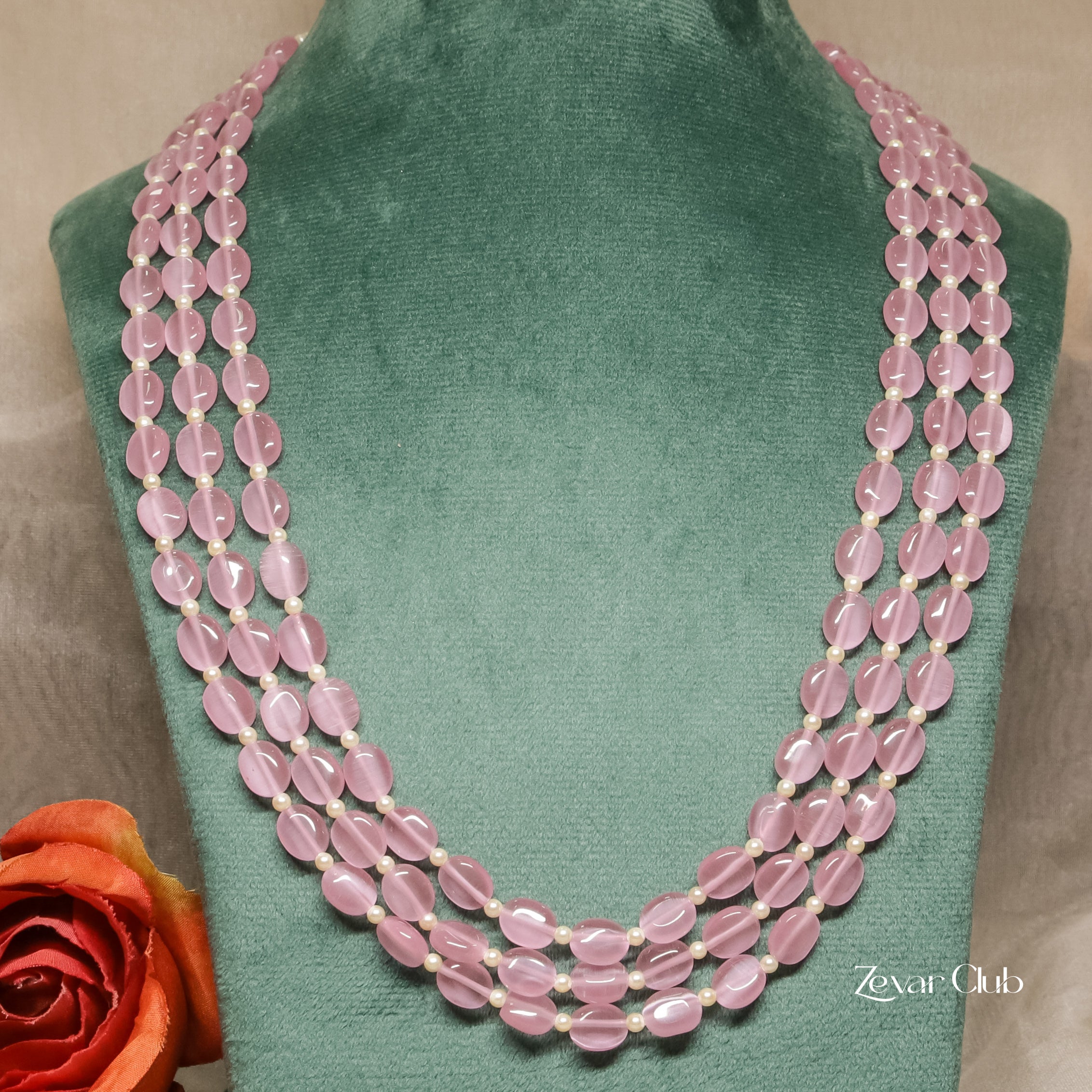 Zevar Club Three Lines Gemstone Beads Necklace