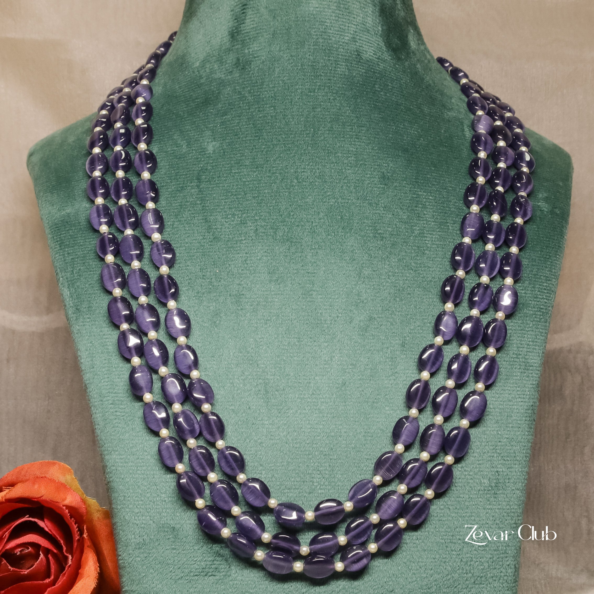 Zevar Club Three Lines Gemstone Beads Necklace