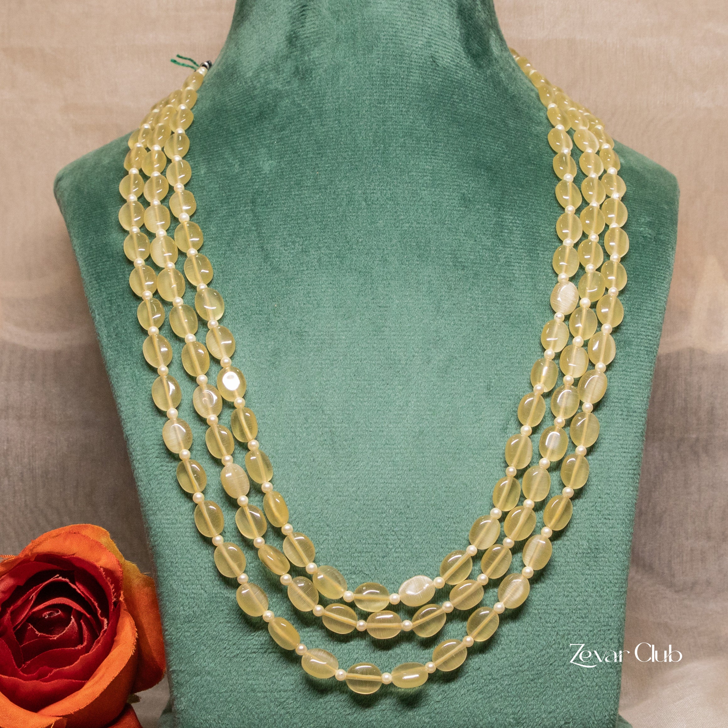 Zevar Club Three Lines Gemstone Beads Necklace