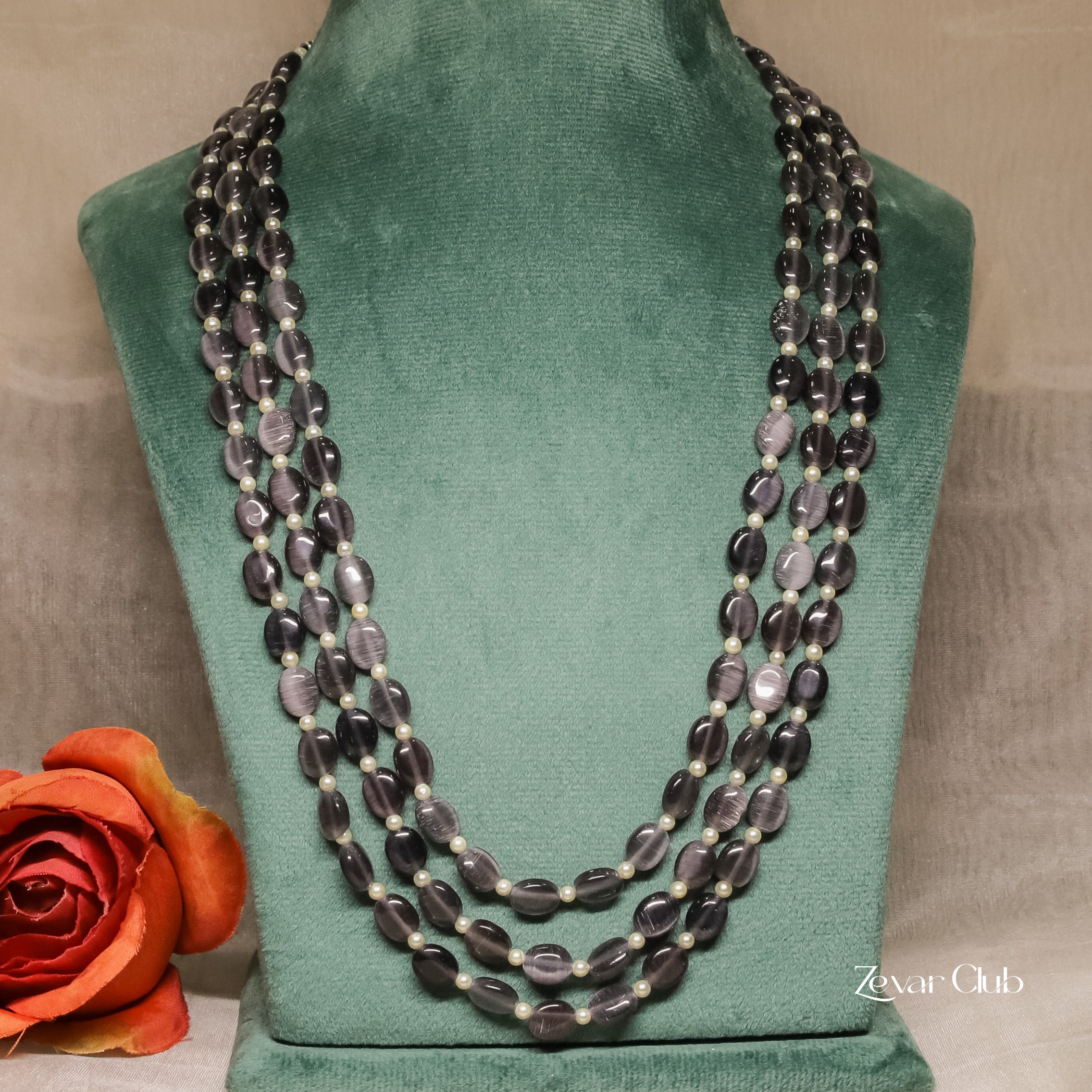 Zevar Club Three Lines Gemstone Beads Necklace