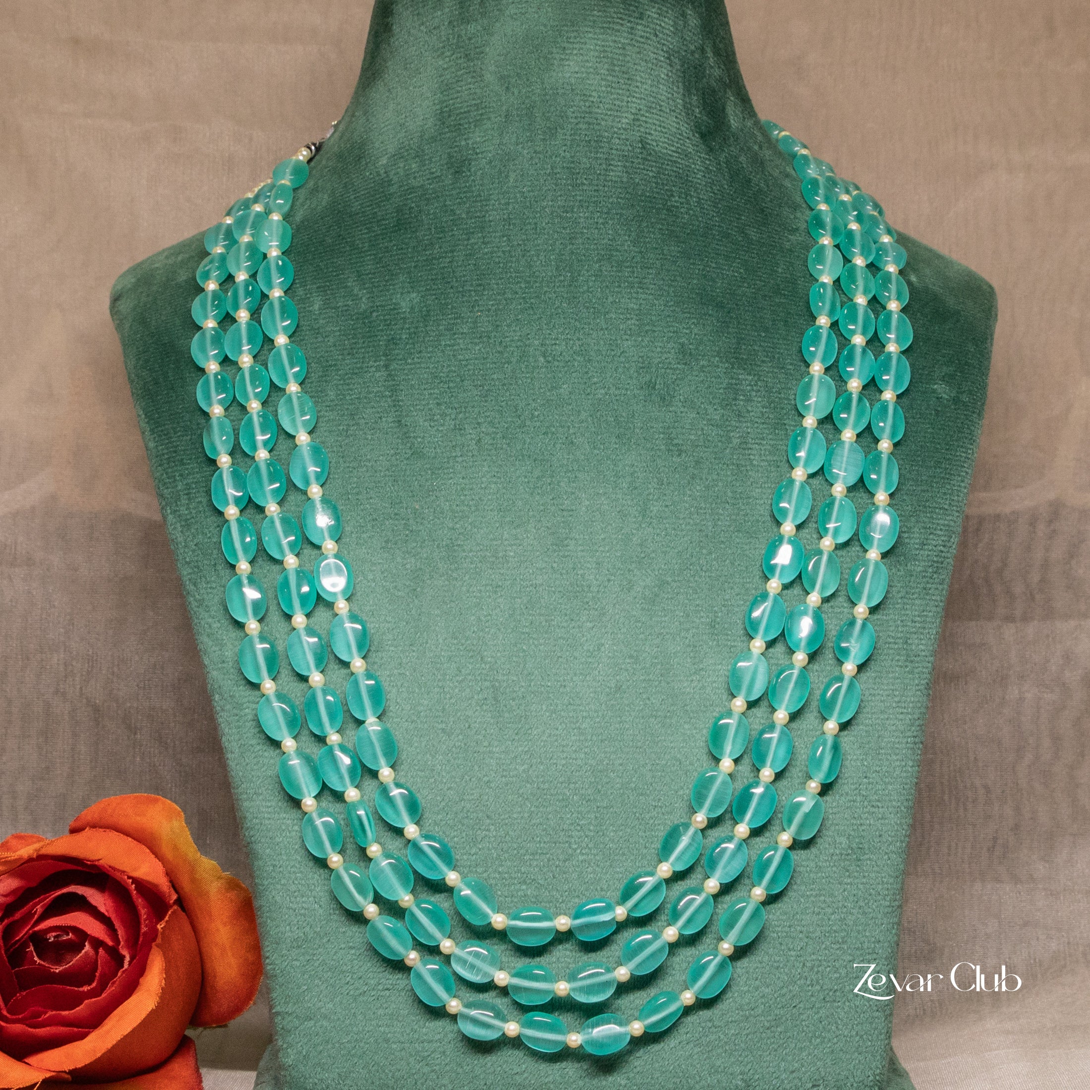Zevar Club Three Lines Gemstone Beads Necklace