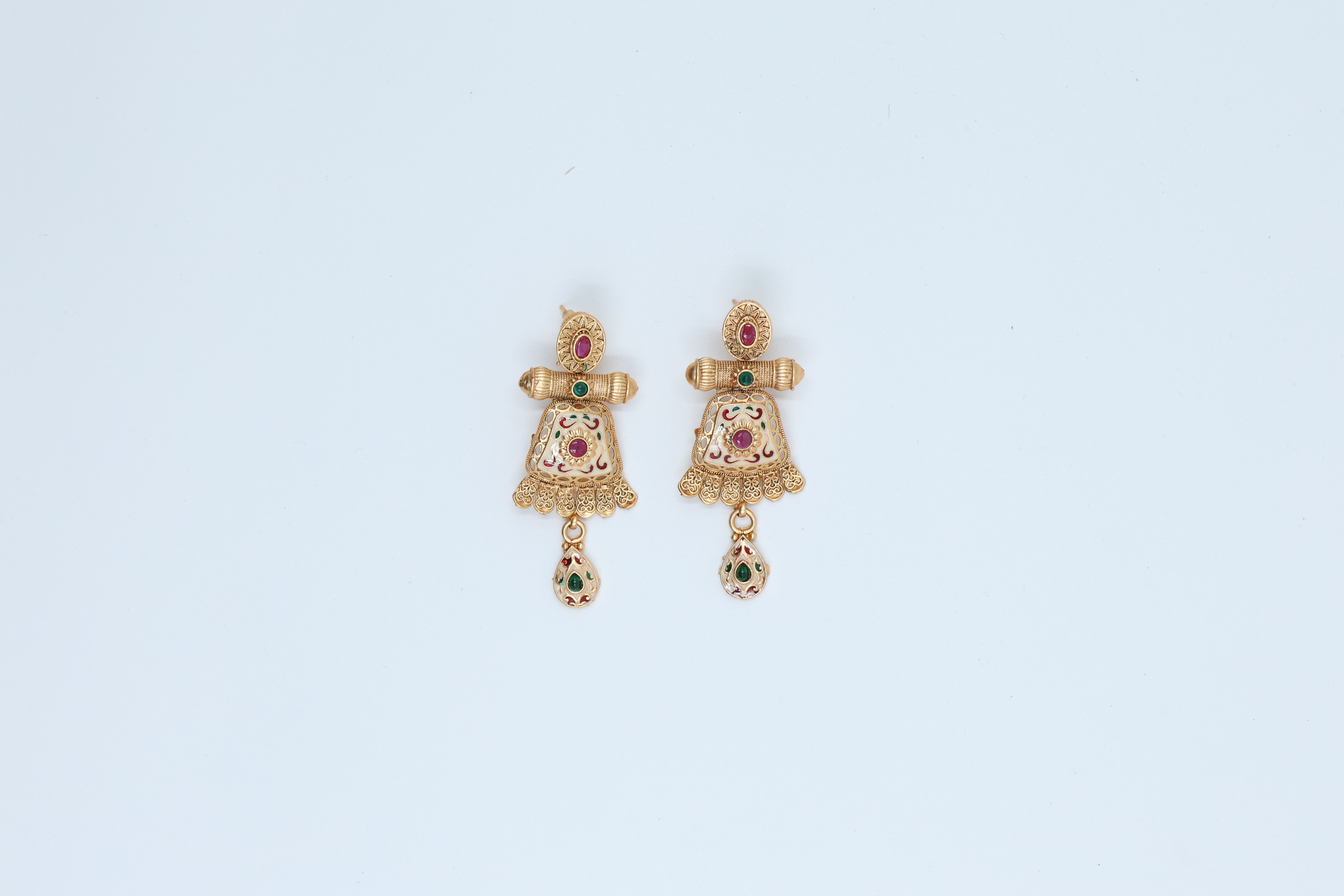 18K Gold Plated Three Layer Meena Set in Pink and Green