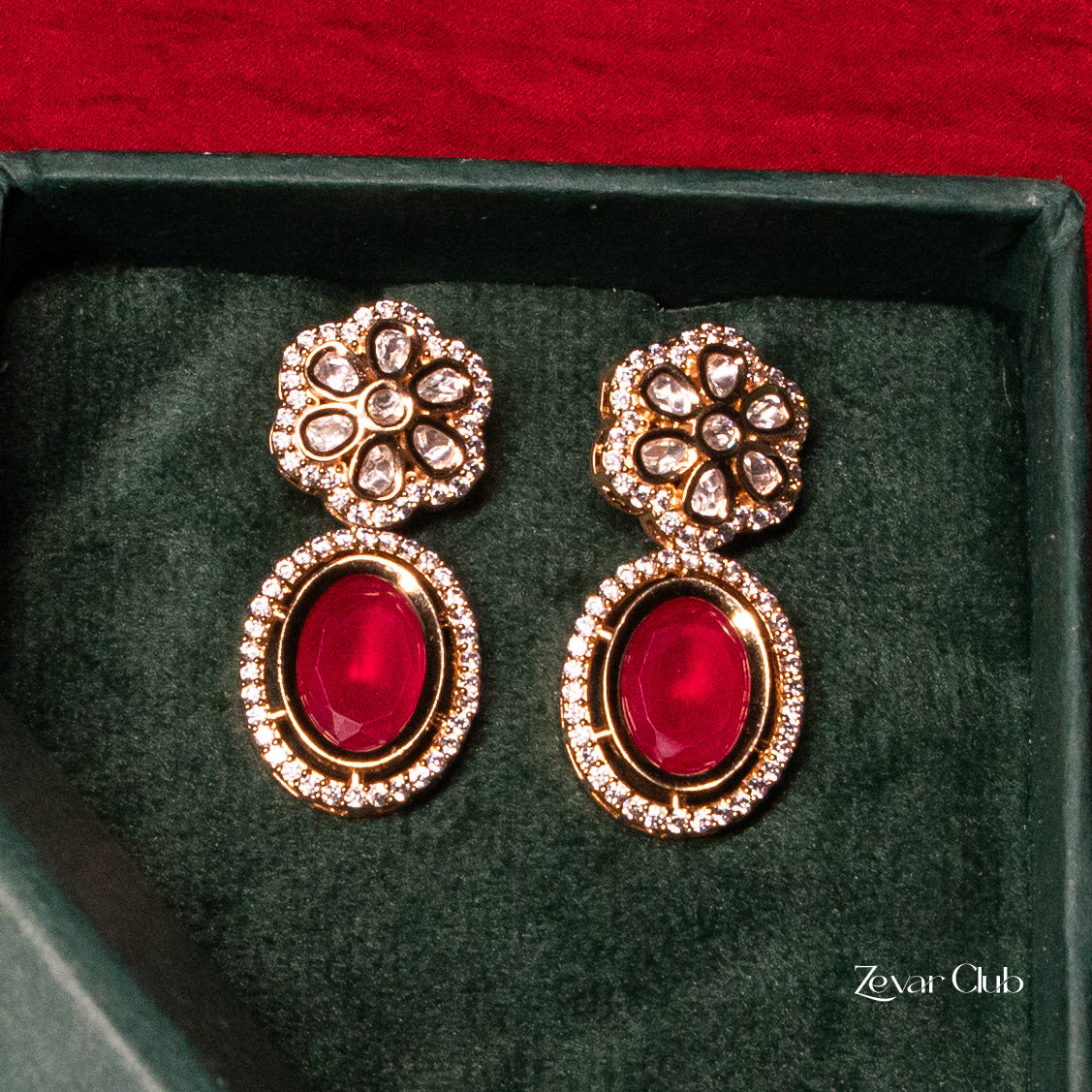 Zevar Club  Flower Shaped Kundan Drop Earrings