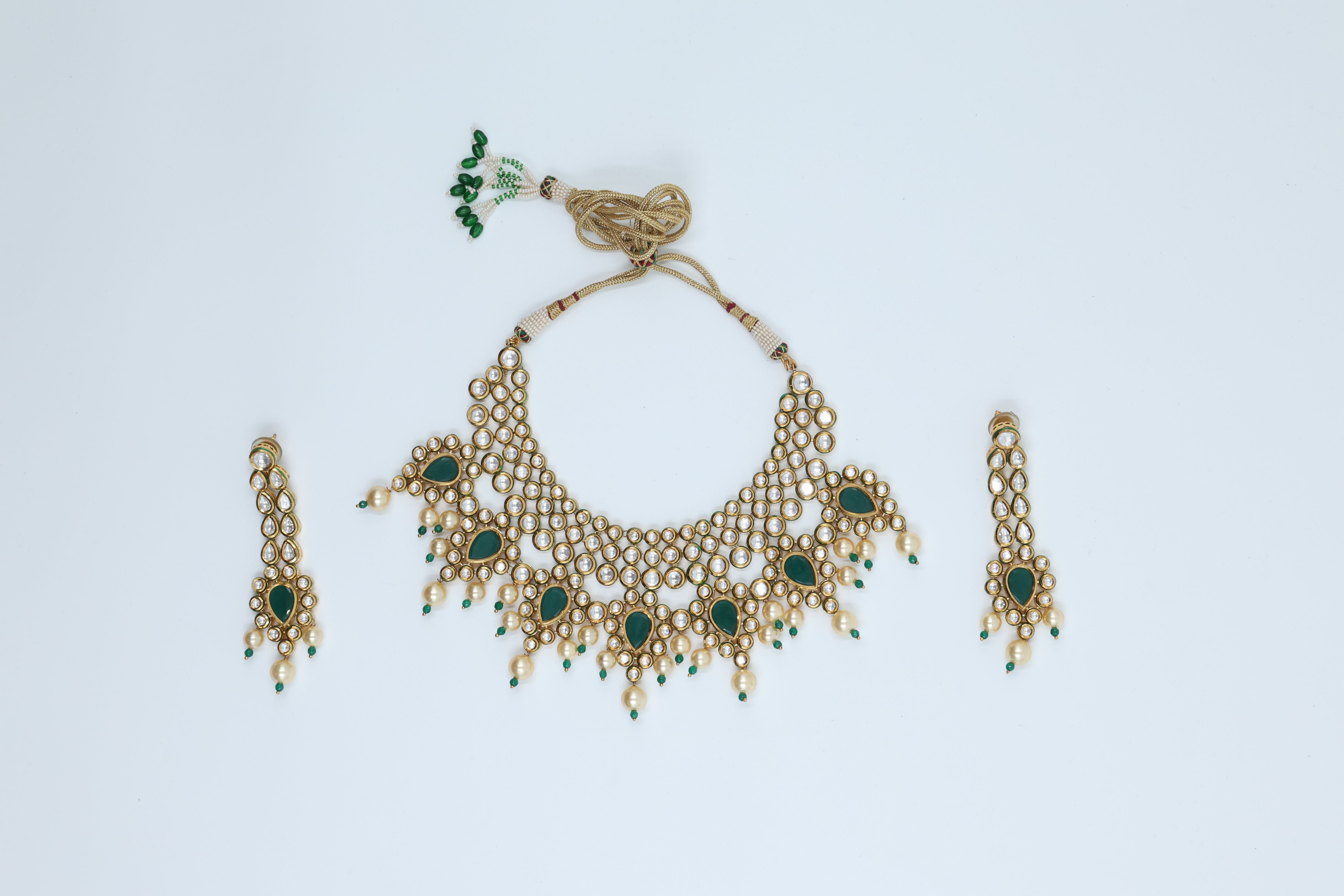 22K Gold Plated Bridal Green Kundan Set