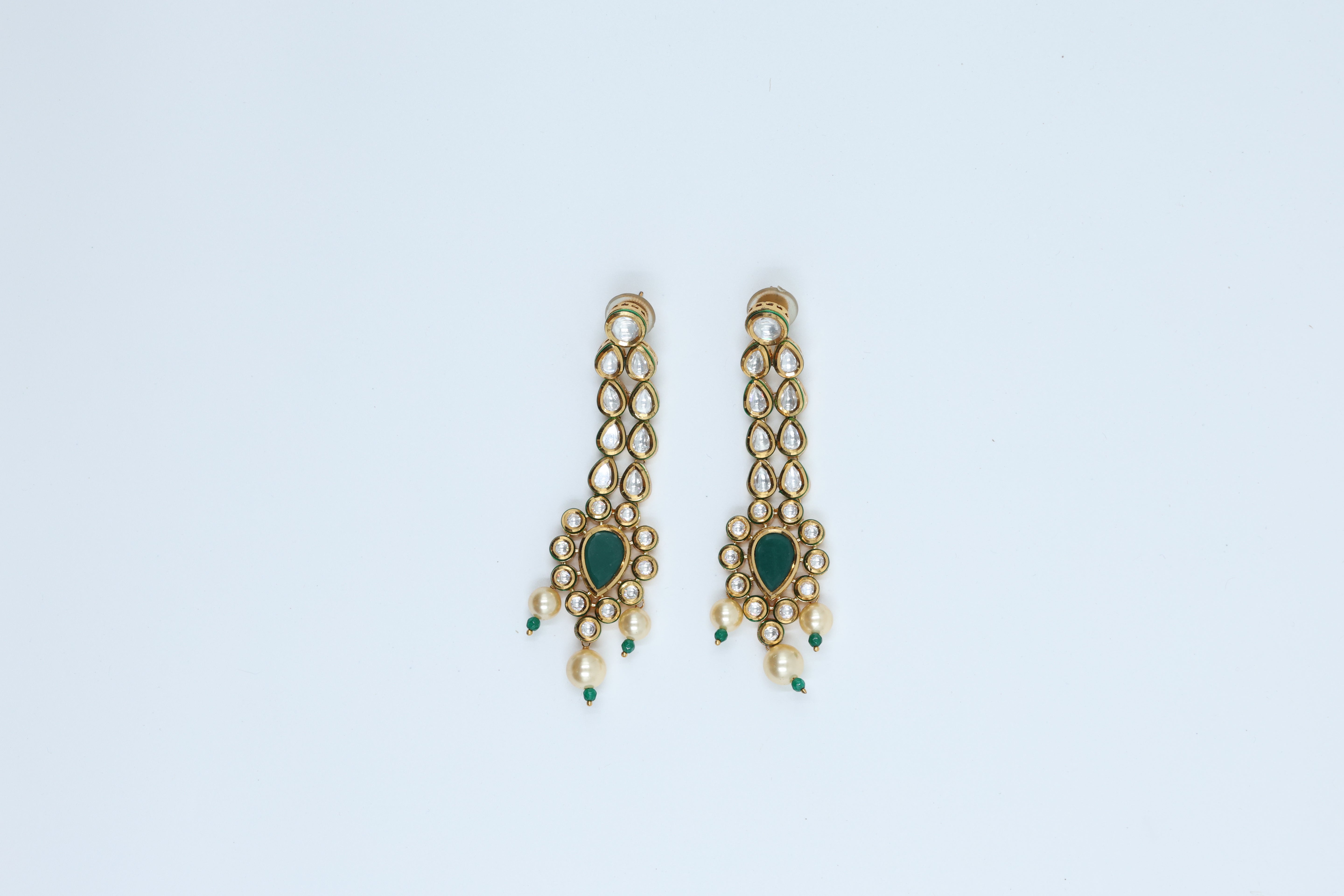 22K Gold Plated Bridal Green Kundan Set