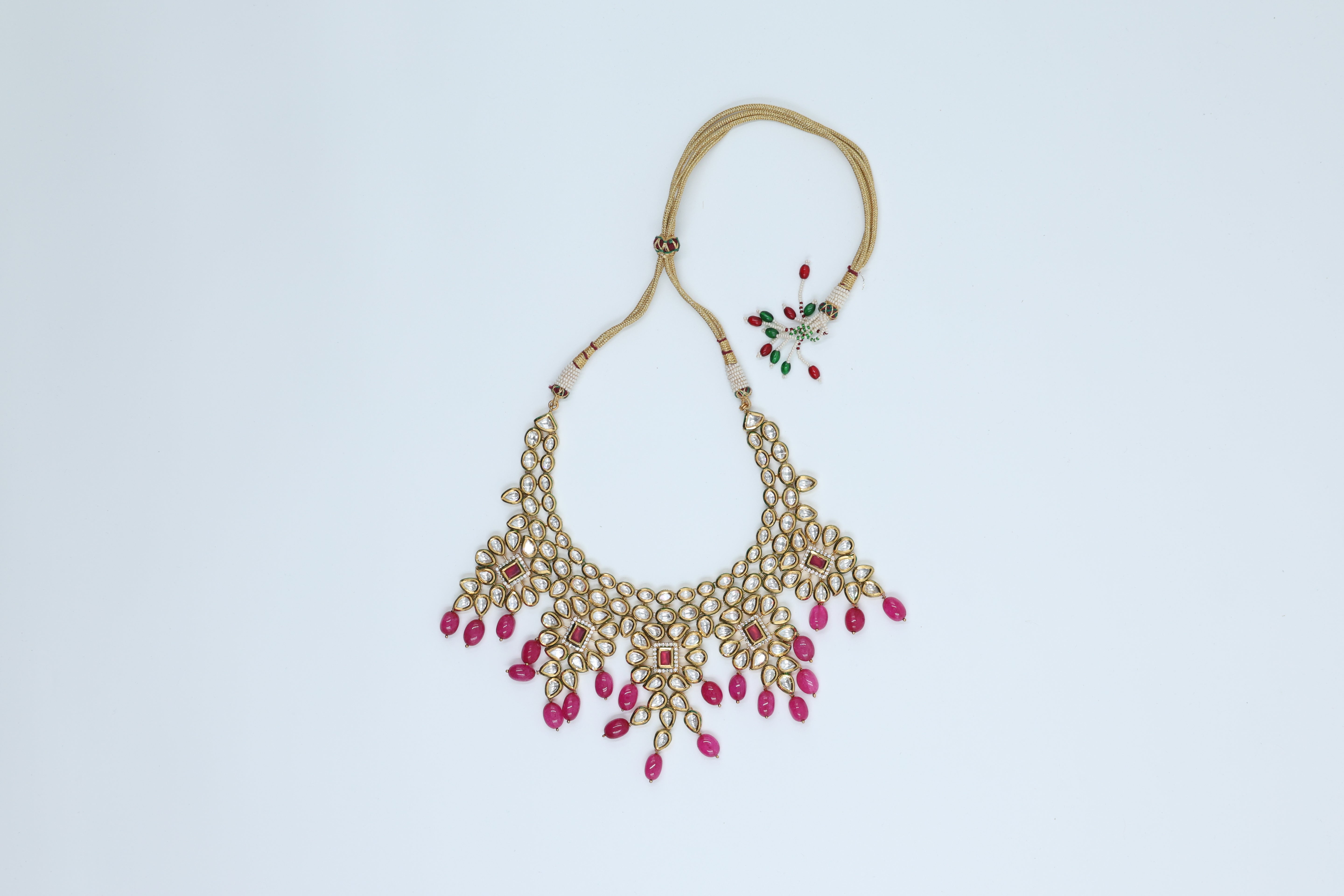 22K Gold Plated Bridal Pink Kundan Set