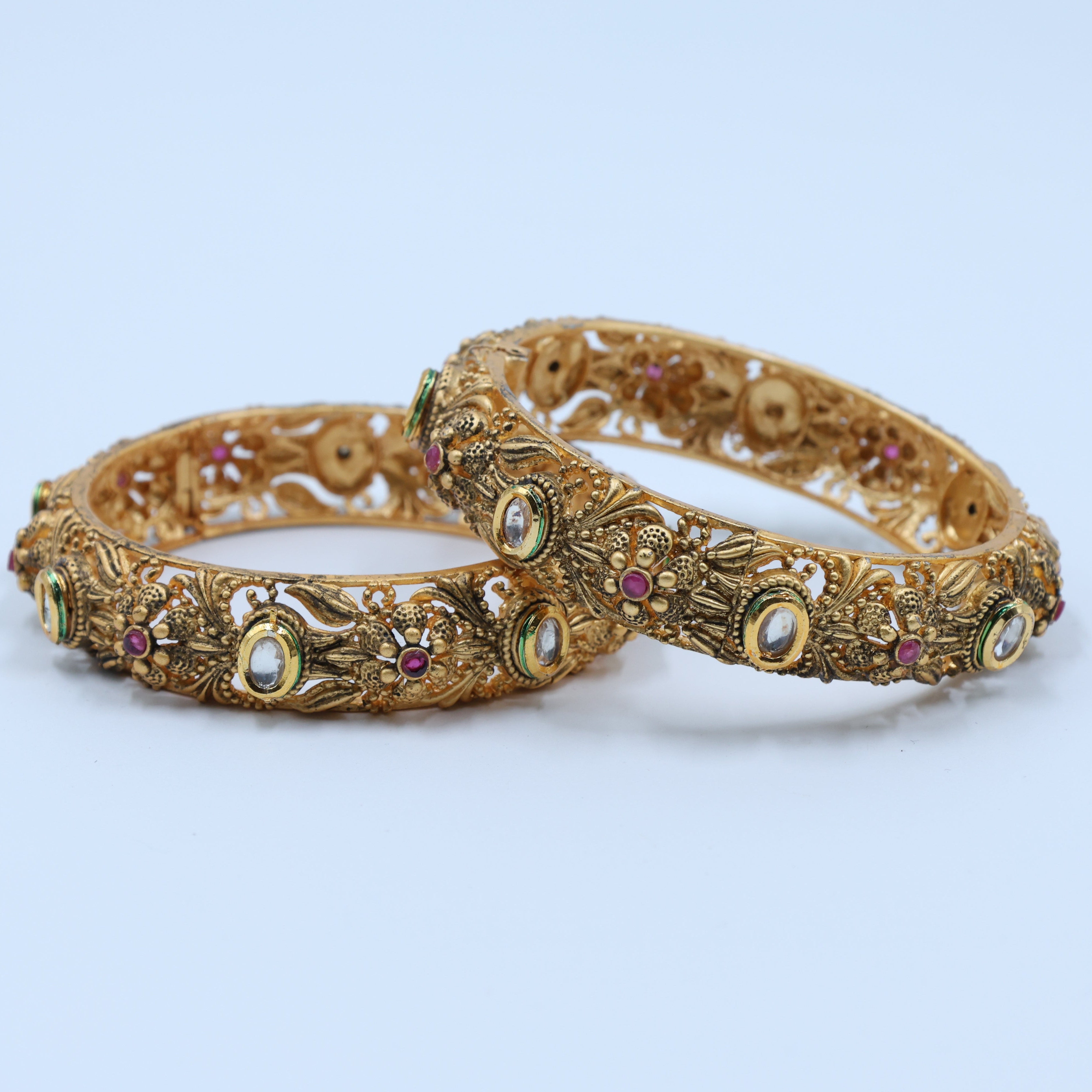 Gold Antique Handiwork Bangles, Set of 2