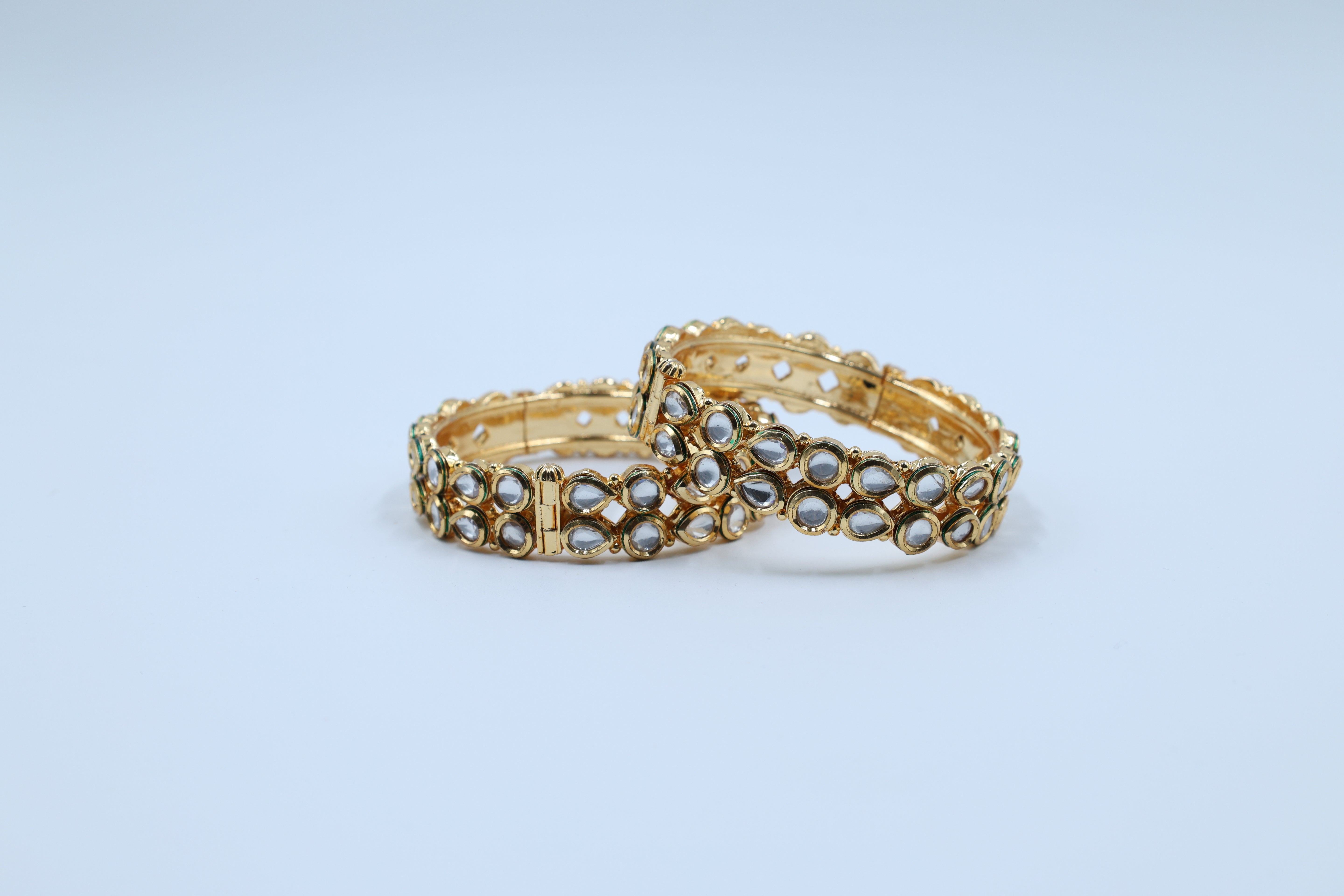 Gold Plated Double Layer Kundan Bangles, Set of 2