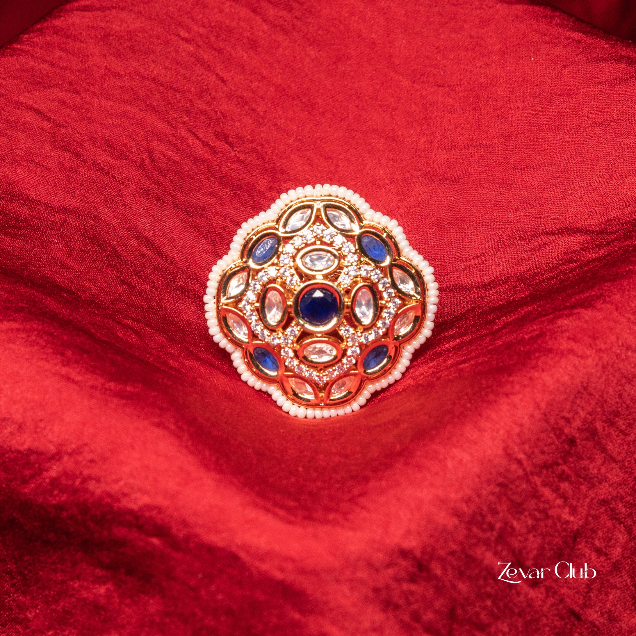 Zevar Club Statement Rounded Diamond Kundan Ring