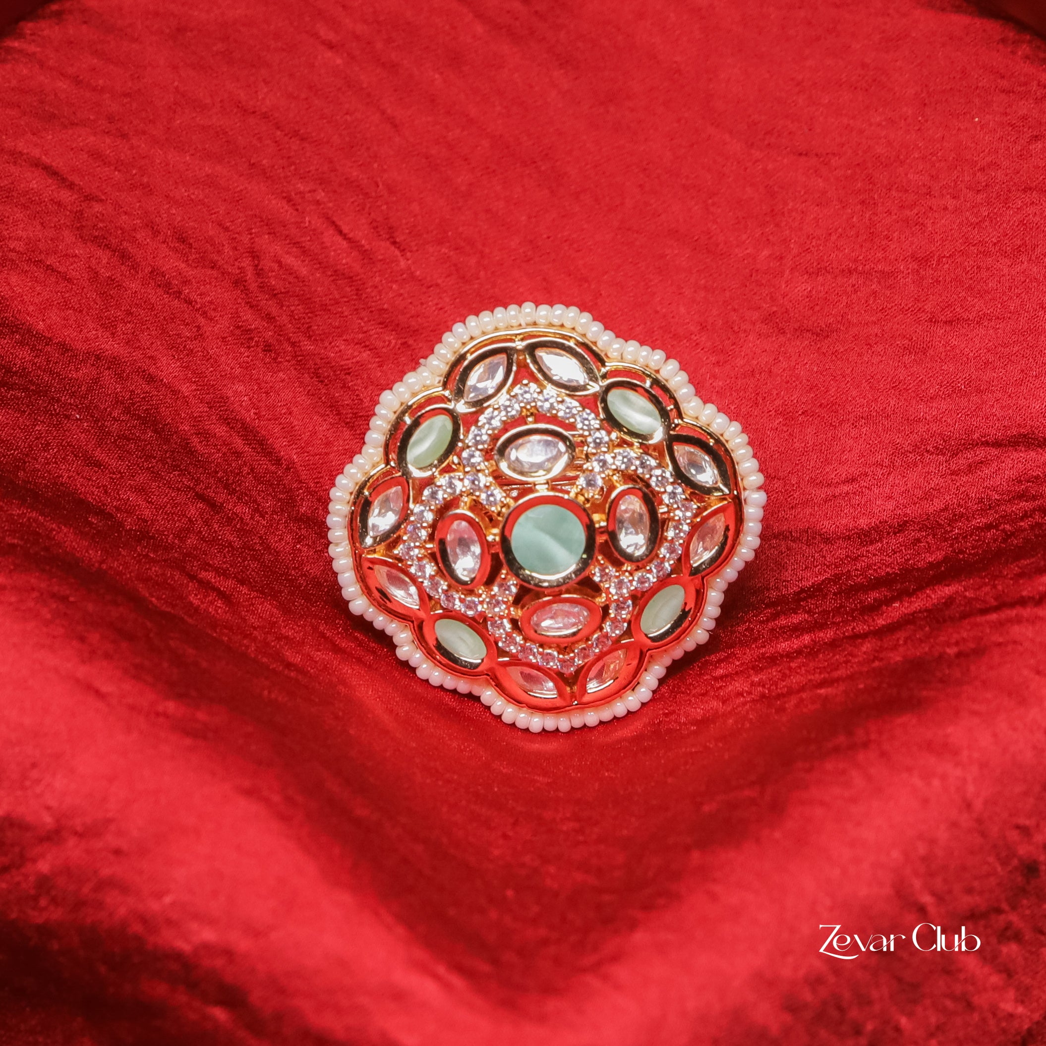 Zevar Club Statement Rounded Diamond Kundan Ring
