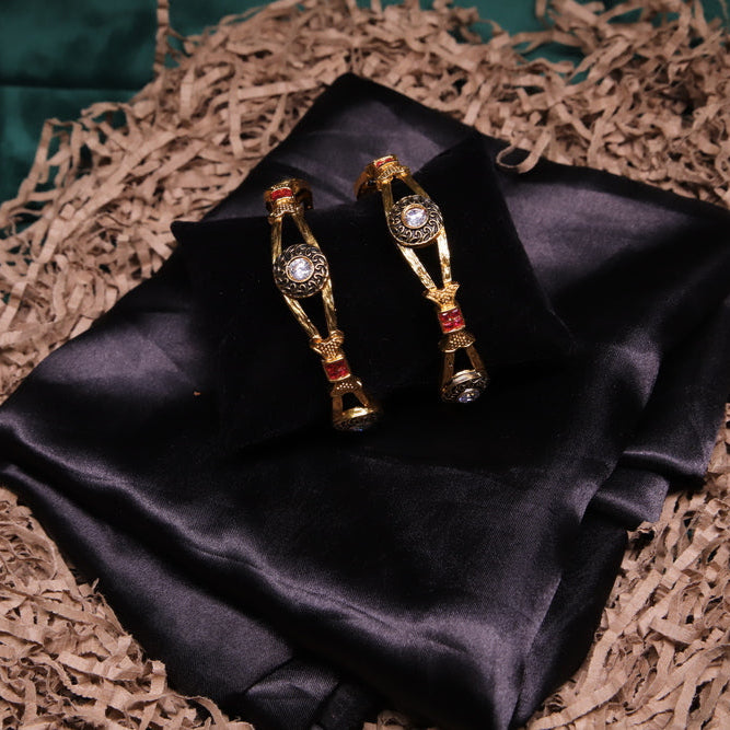 Golden Antique Bangles, Set of 2