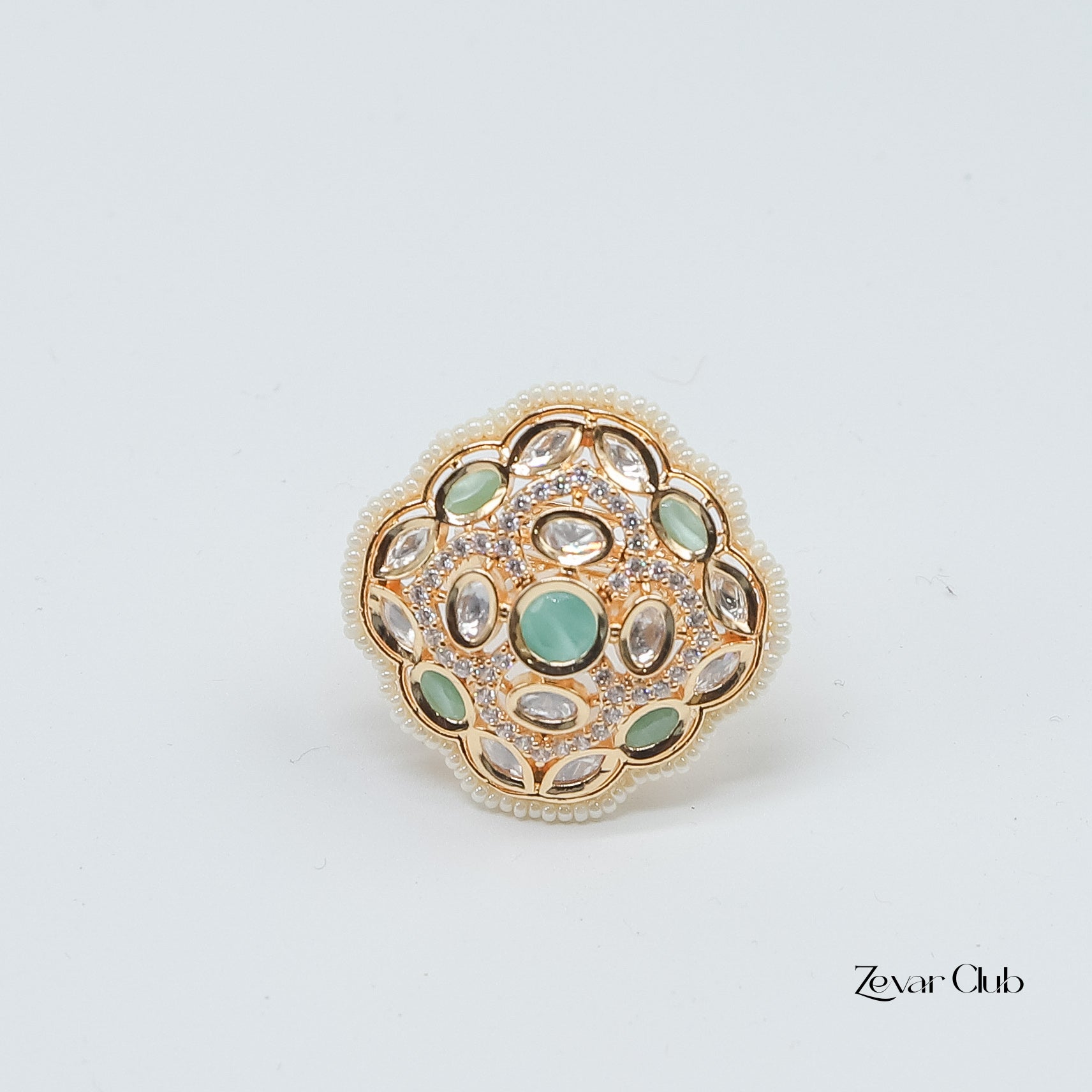 Zevar Club Statement Rounded Diamond Kundan Ring