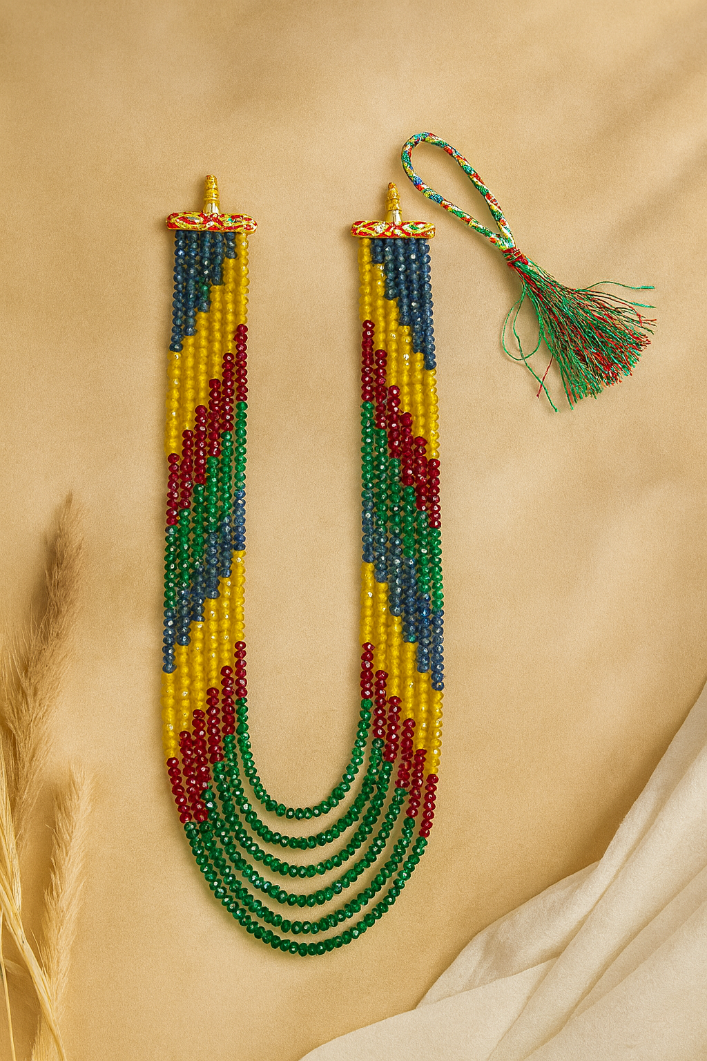 Zevar Club Multicolor Glossy Beads Multi-Layered Luxury Handcrafted Statement Necklace