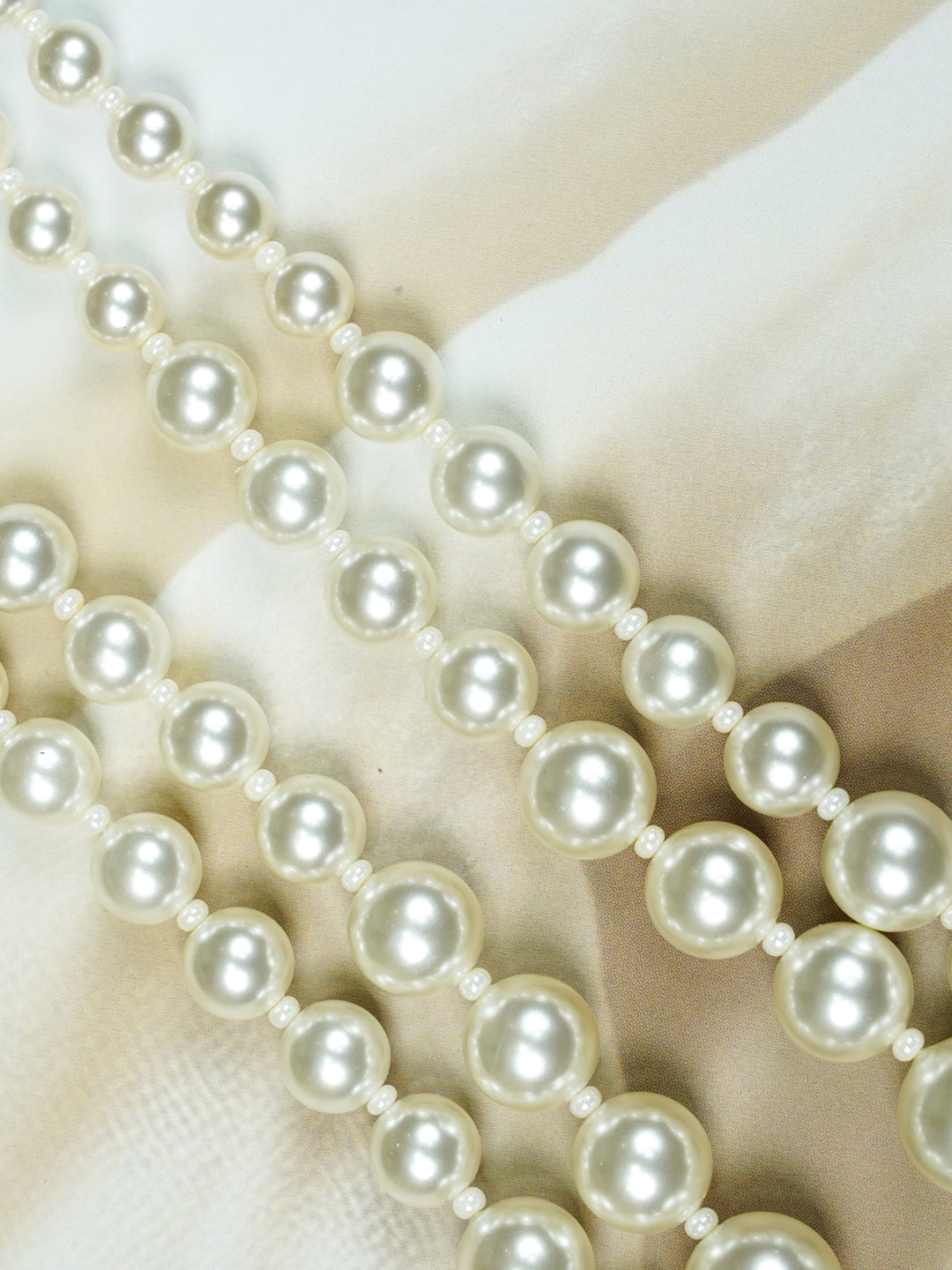 Zevar Club Glossy White, Peach Pink & Light Yellow Glossy Pearl Double Layer Silver Tone Handcrafted Luxury Necklace