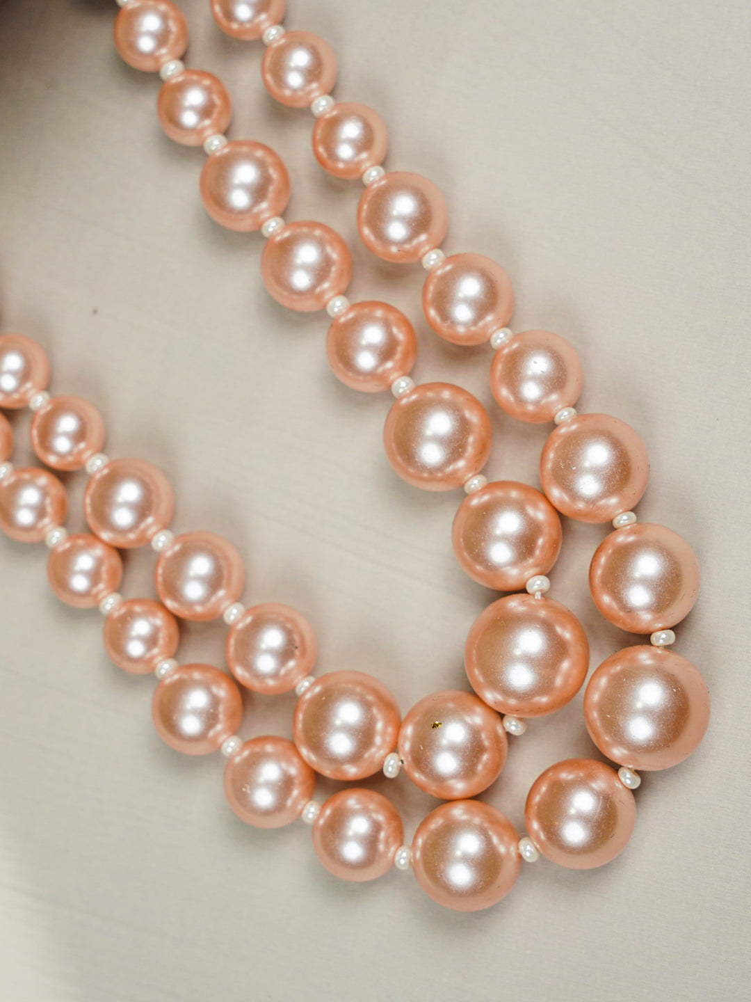 Zevar Club Glossy White, Peach Pink & Light Yellow Glossy Pearl Double Layer Silver Tone Handcrafted Luxury Necklace