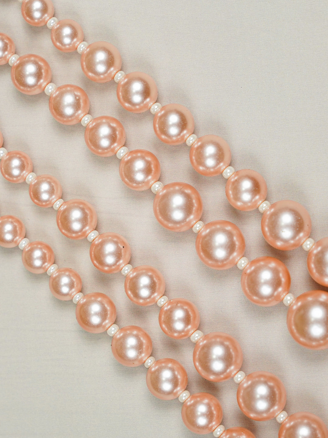 Zevar Club Glossy White, Peach Pink & Light Yellow Glossy Pearl Double Layer Silver Tone Handcrafted Luxury Necklace
