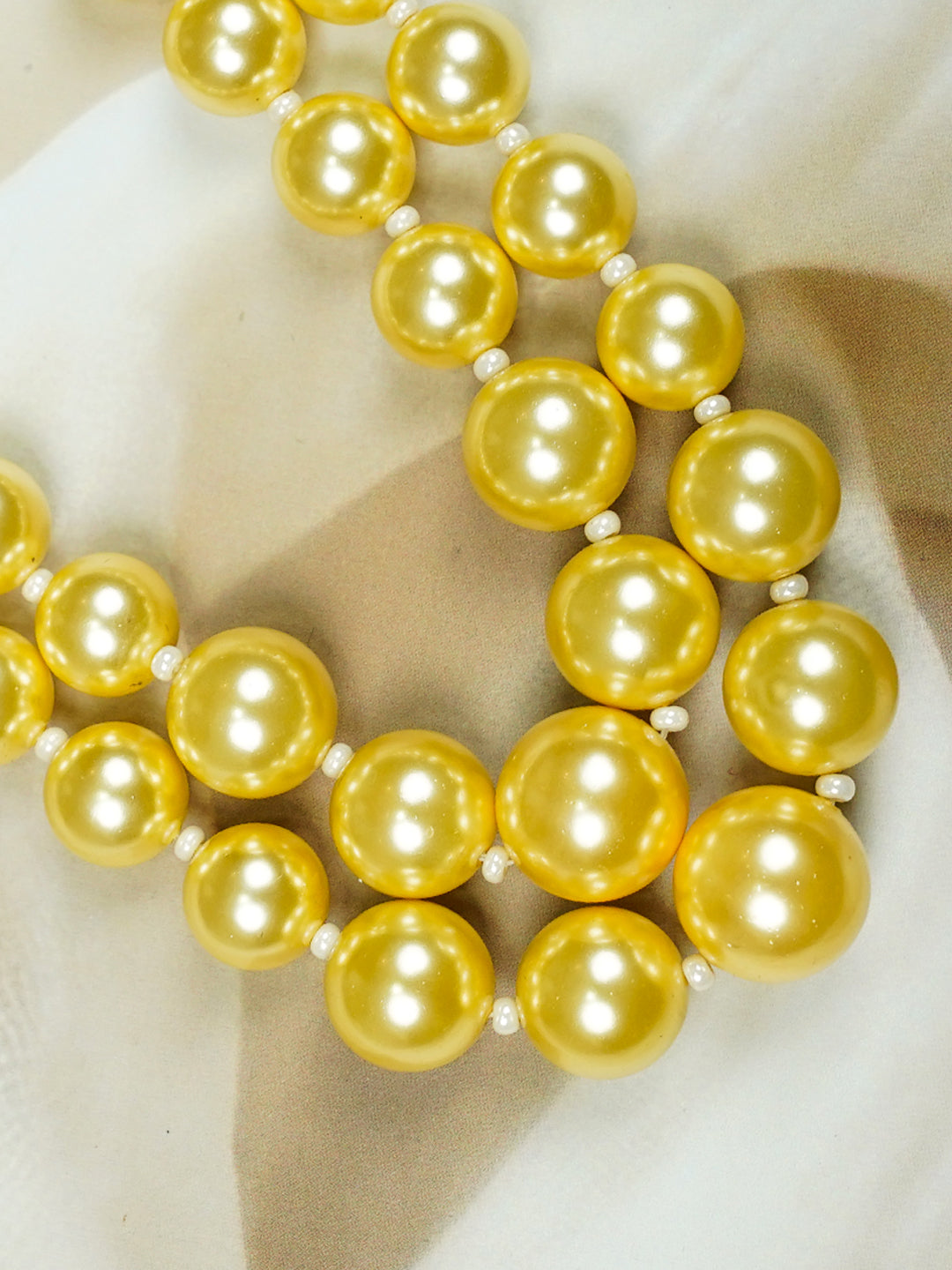 Zevar Club Glossy White, Peach Pink & Light Yellow Glossy Pearl Double Layer Silver Tone Handcrafted Luxury Necklace