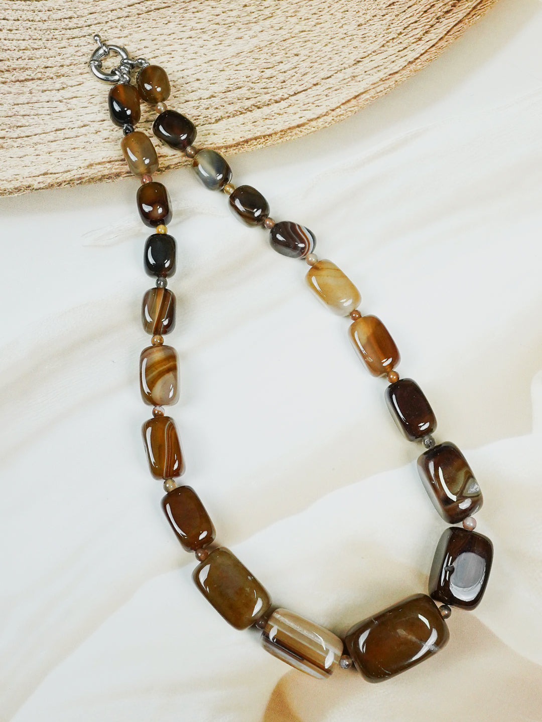 Zevar Club Pastel Blue & Milky White Agate Gemstone Beaded Statement Necklace