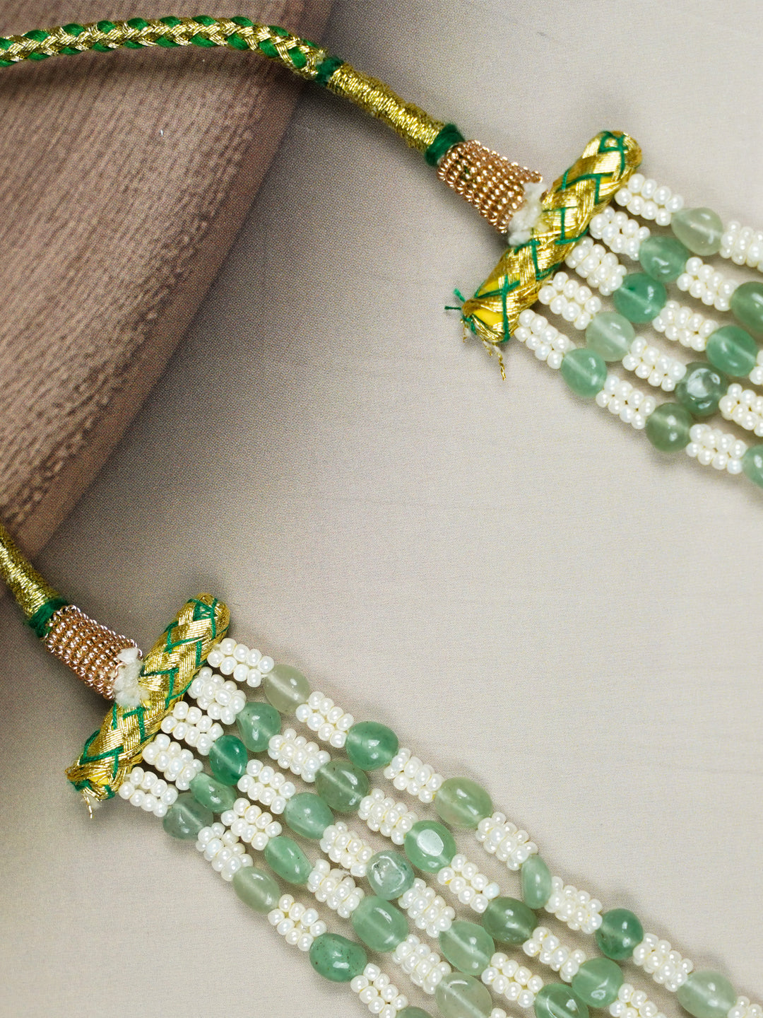 Zevar Club Light Green & White Multi-Strand Glossy Beads Handcrafted Luxury Necklace
