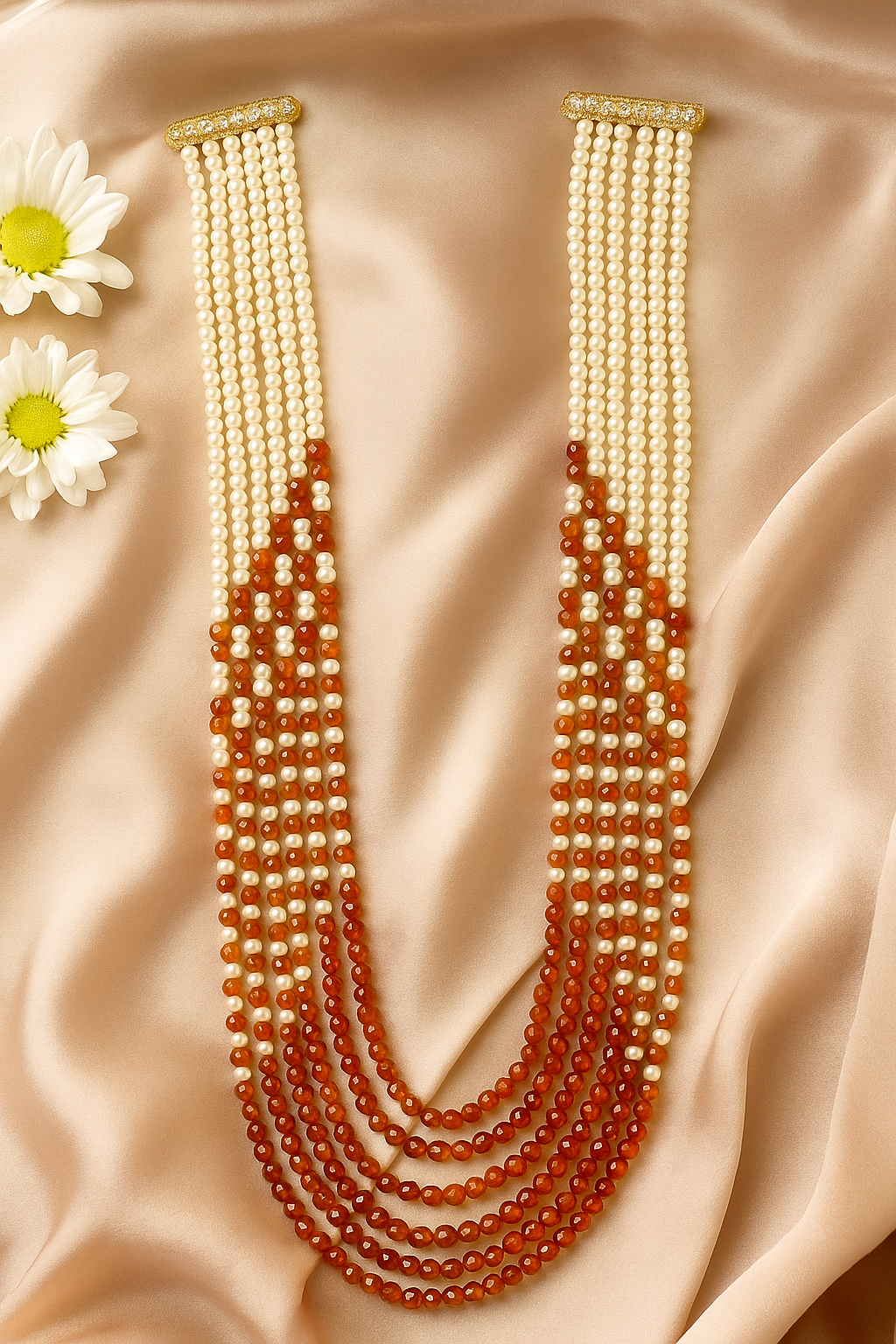 Zevar Club Seven Layered Fine Pearls Semi Precious Necklace