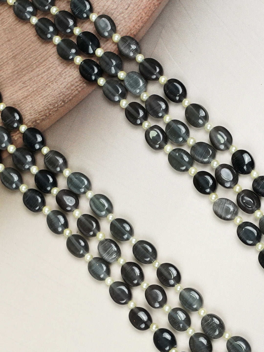 Zevar Club Three Lines Gemstone Beads Necklace
