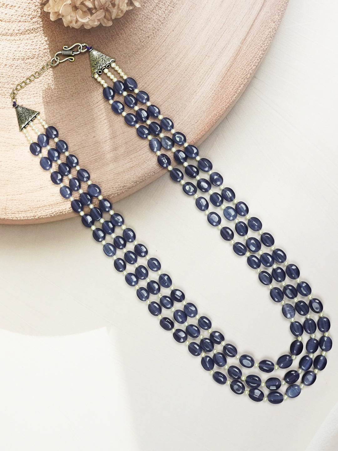 Zevar Club Three Lines Gemstone Beads Necklace