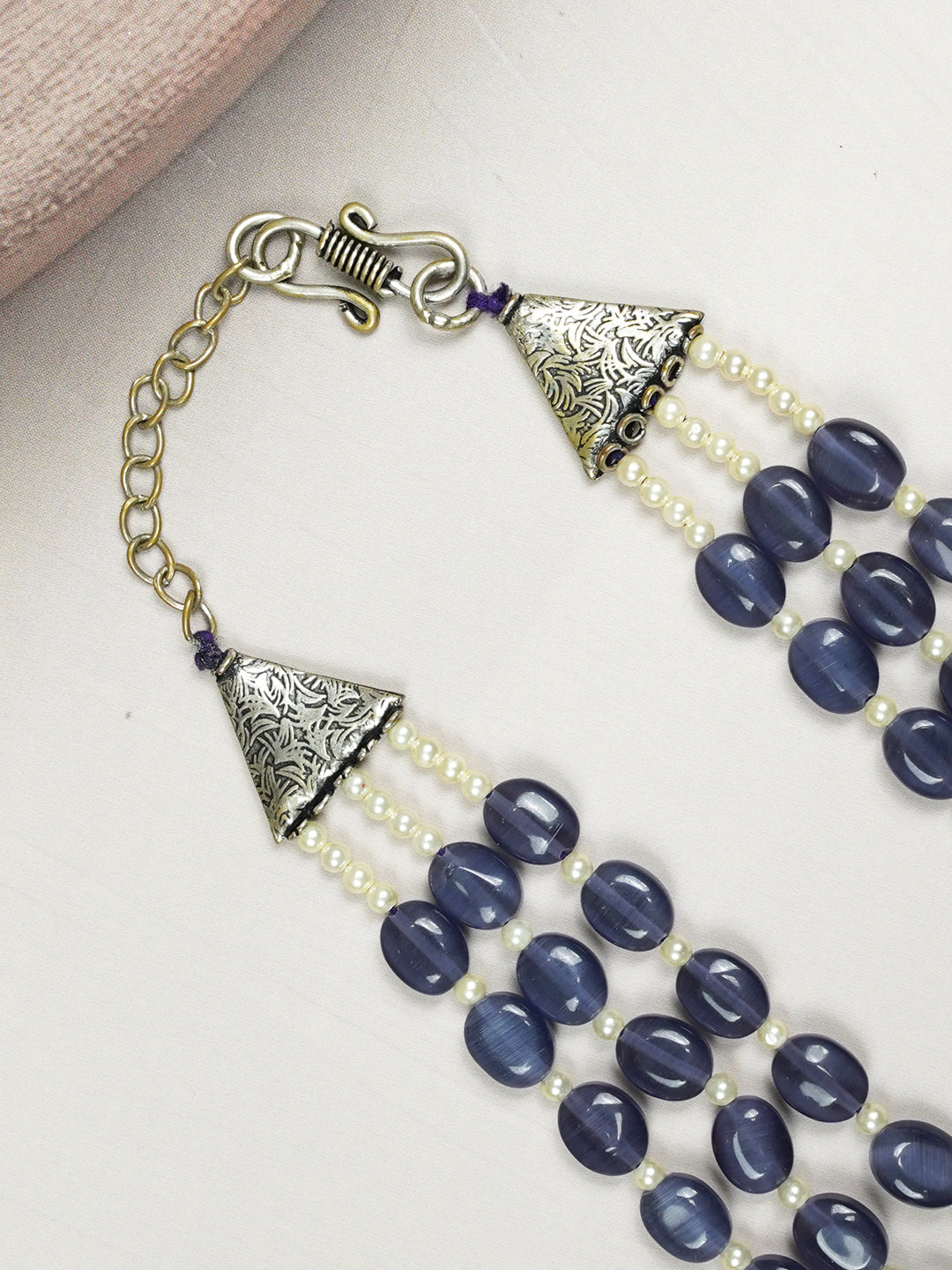 Zevar Club Three Lines Gemstone Beads Necklace