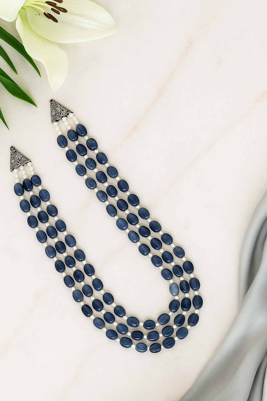 Zevar Club Three Lines Gemstone Beads Necklace