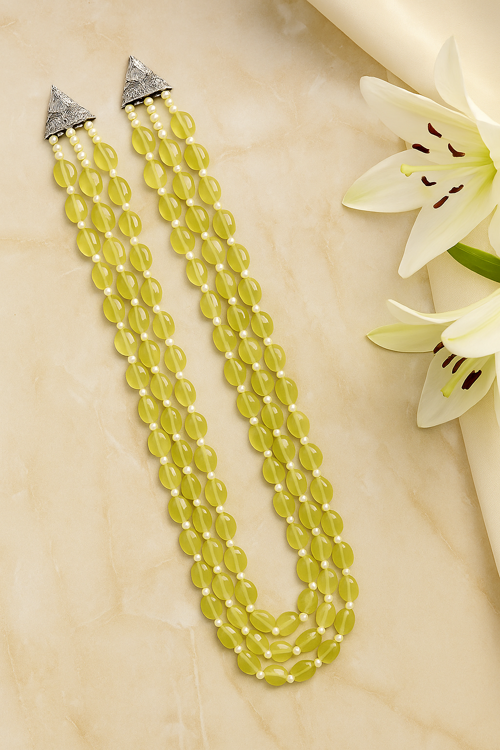 Zevar Club Three Lines Gemstone Beads Necklace