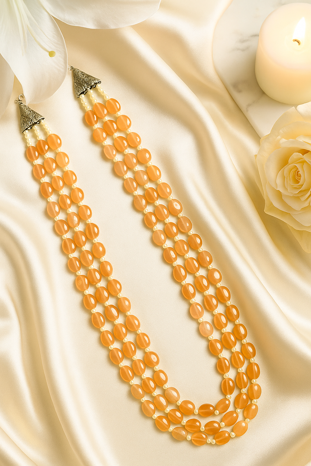 Zevar Club Three Lines Gemstone Beads Necklace