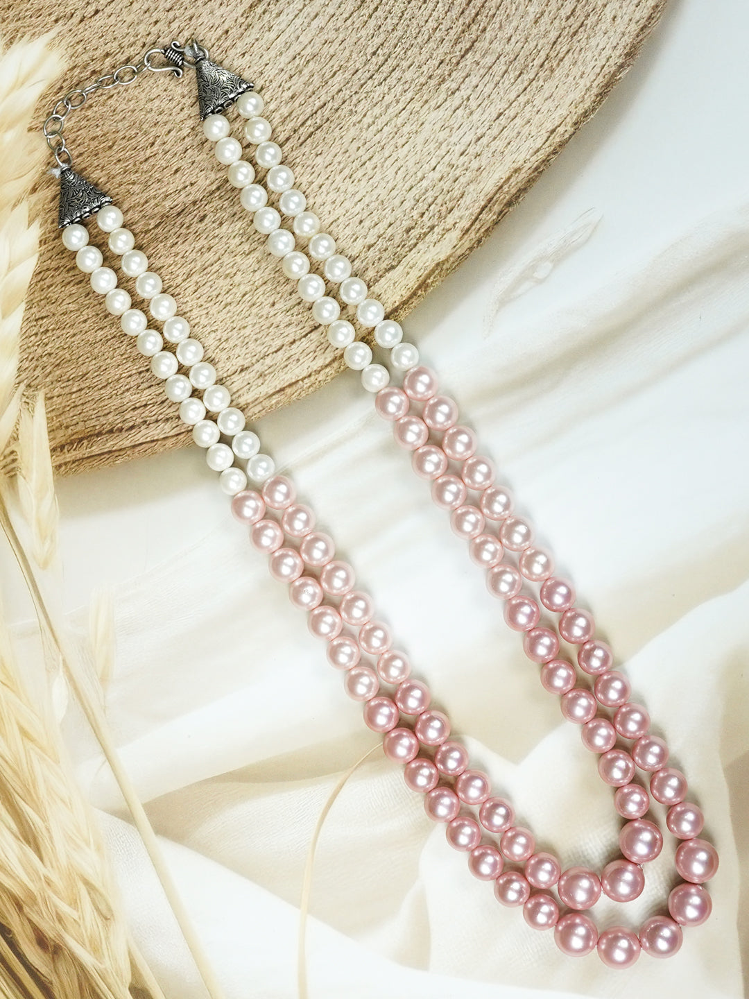 Zevar Club Double Layer Pink, Grey, Yellow & Black Glossy Pearl Royal Statement Necklace