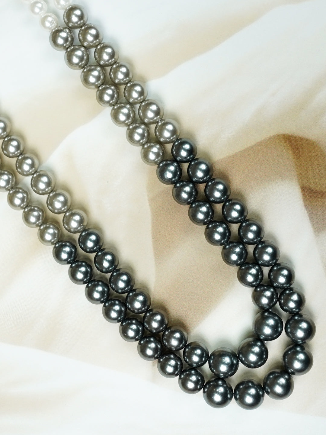 Zevar Club Double Layer Pink, Grey, Yellow & Black Glossy Pearl Royal Statement Necklace