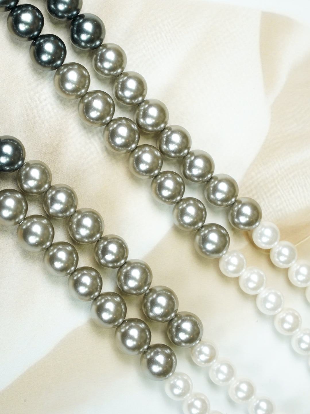 Zevar Club Double Layer Pink, Grey, Yellow & Black Glossy Pearl Royal Statement Necklace