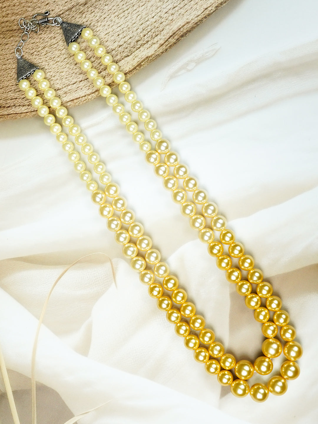 Zevar Club Double Layer Pink, Grey, Yellow & Black Glossy Pearl Royal Statement Necklace