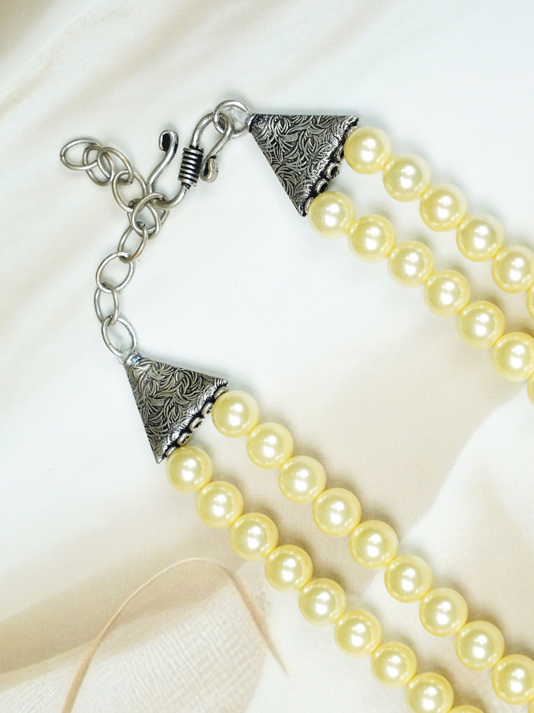 Zevar Club Double Layer Pink, Grey, Yellow & Black Glossy Pearl Royal Statement Necklace