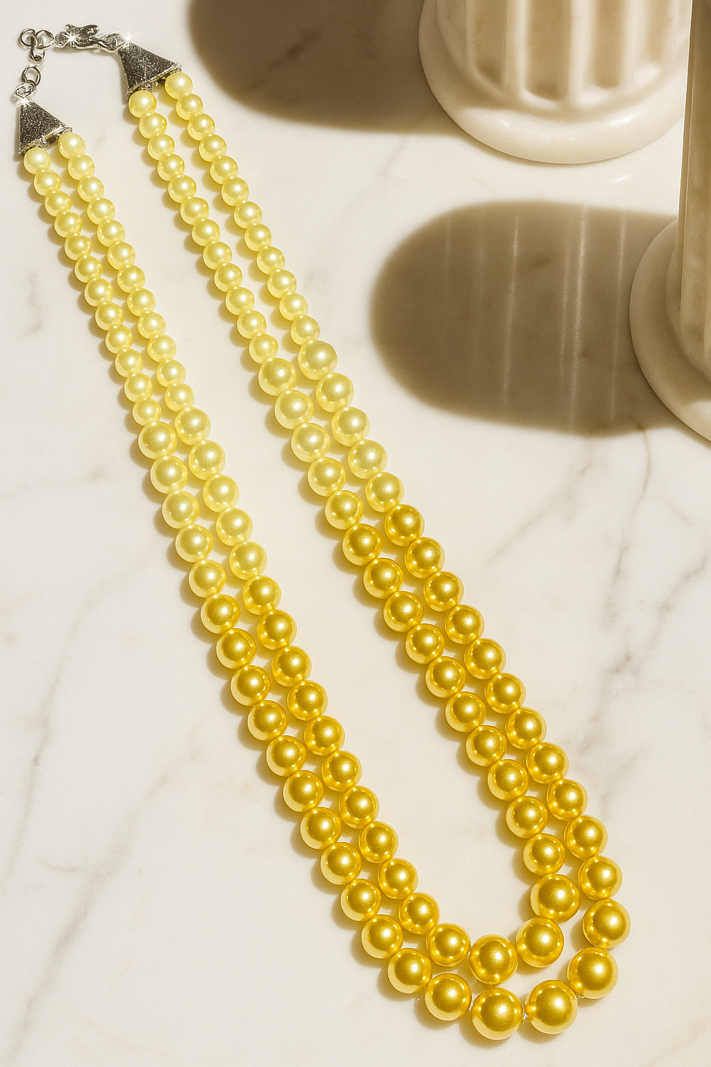 Zevar Club Double Layer Pink, Grey, Yellow & Black Glossy Pearl Royal Statement Necklace