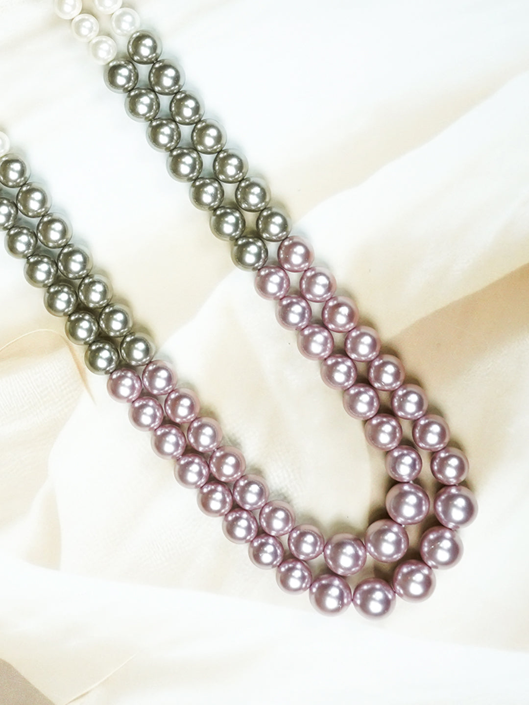 Zevar Club Double Layer Pink, Grey, Yellow & Black Glossy Pearl Royal Statement Necklace