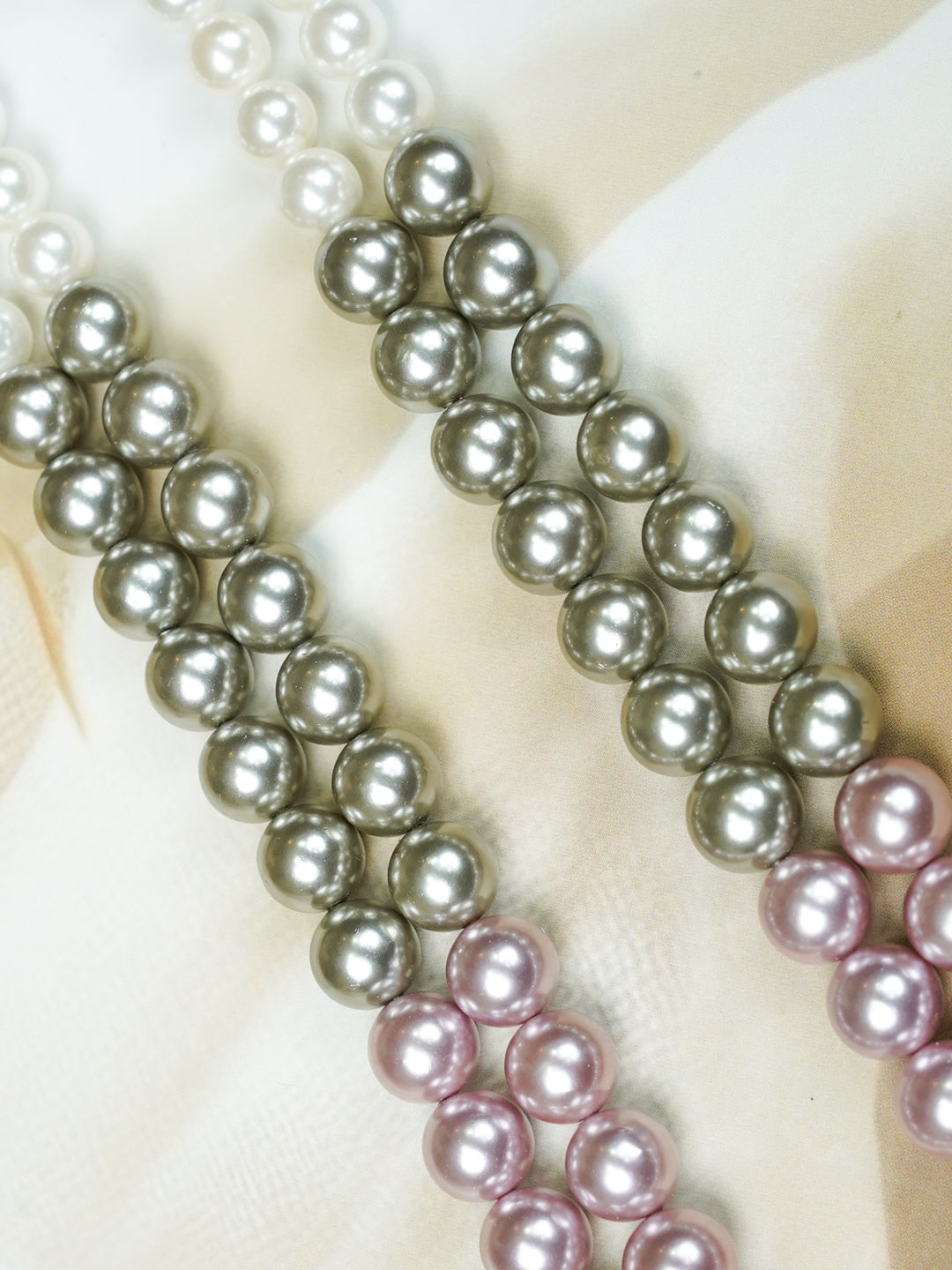 Zevar Club Double Layer Pink, Grey, Yellow & Black Glossy Pearl Royal Statement Necklace