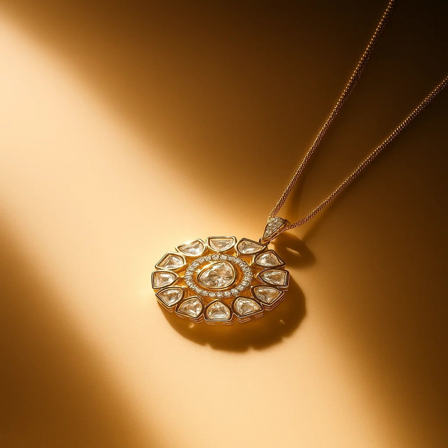 Zevar Club 22K Gold-Plated Uncut Flower Kundan Pendant Set