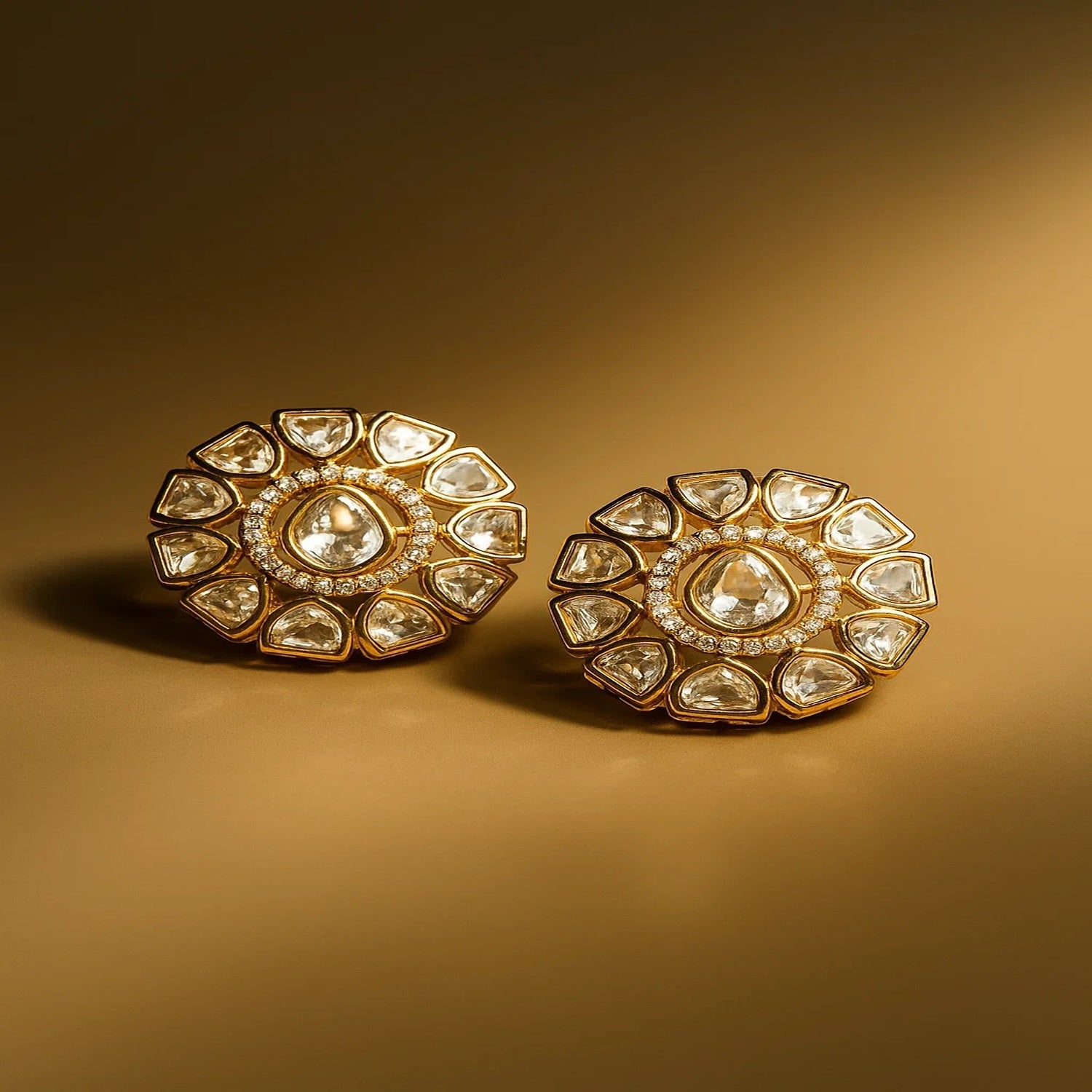 Zevar Club 22K Gold-Plated Uncut Flower Kundan Pendant Set