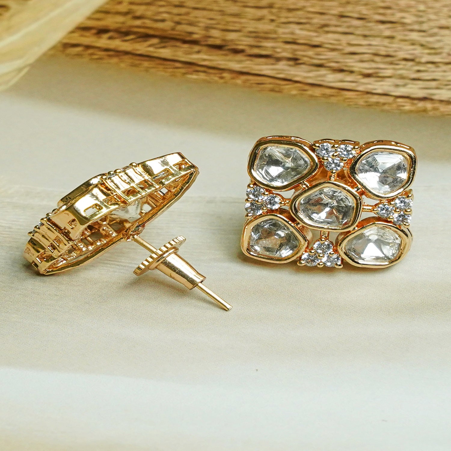 Zevar Club 22K Gold-Plated Floral Motif Kundan Pendant Necklace Set for Women