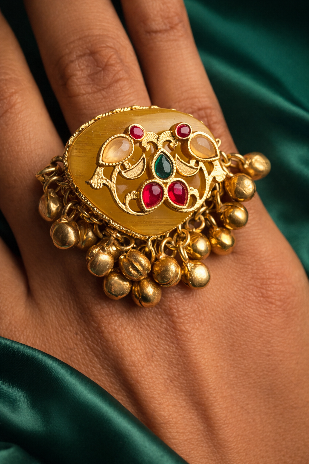 Ethnic Peach Enamel Statement Ring