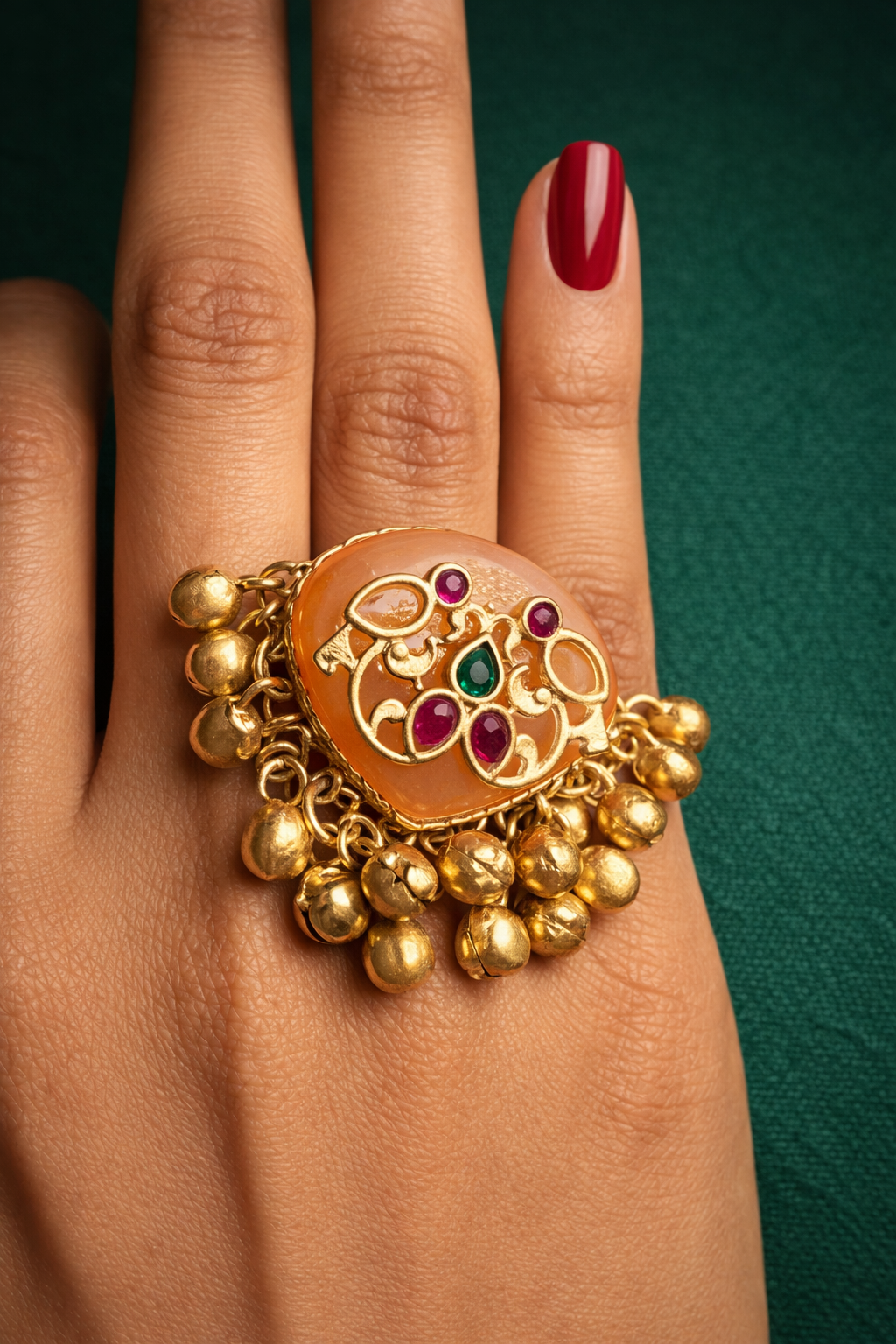 Ethnic Green Enamel Statement Ring