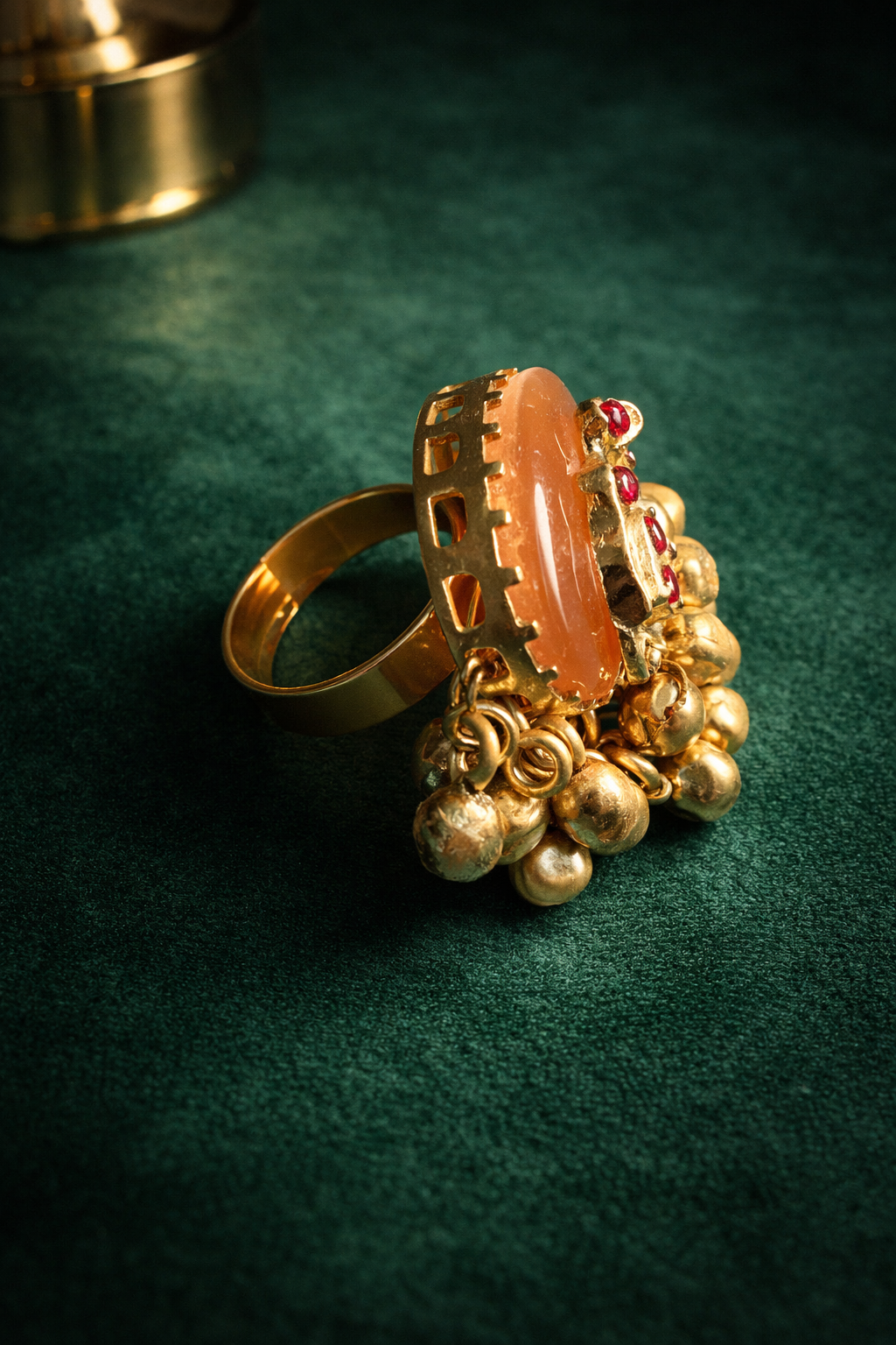 Ethnic Peach Enamel Statement Ring