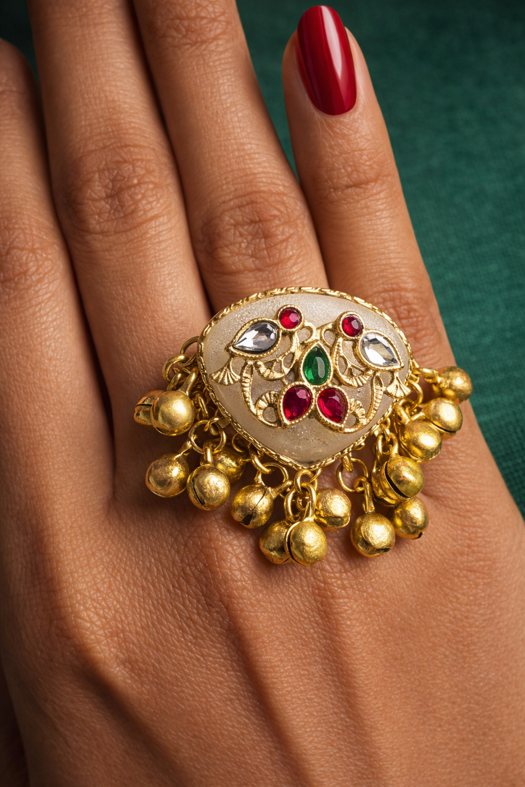 Ethnic Green Enamel Statement Ring