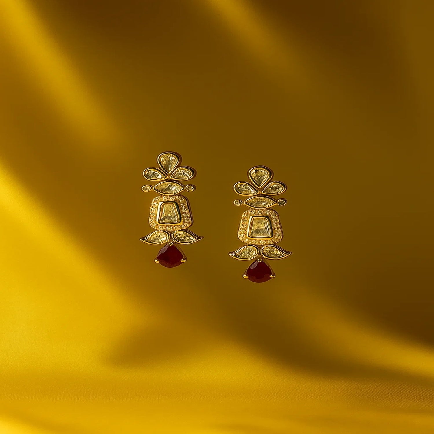 Zevar Club 22K Gold-Plated White Kundan & Ruby Pink Stone Studded Cubic Zirconia Accents Bridal Statement Necklace Set